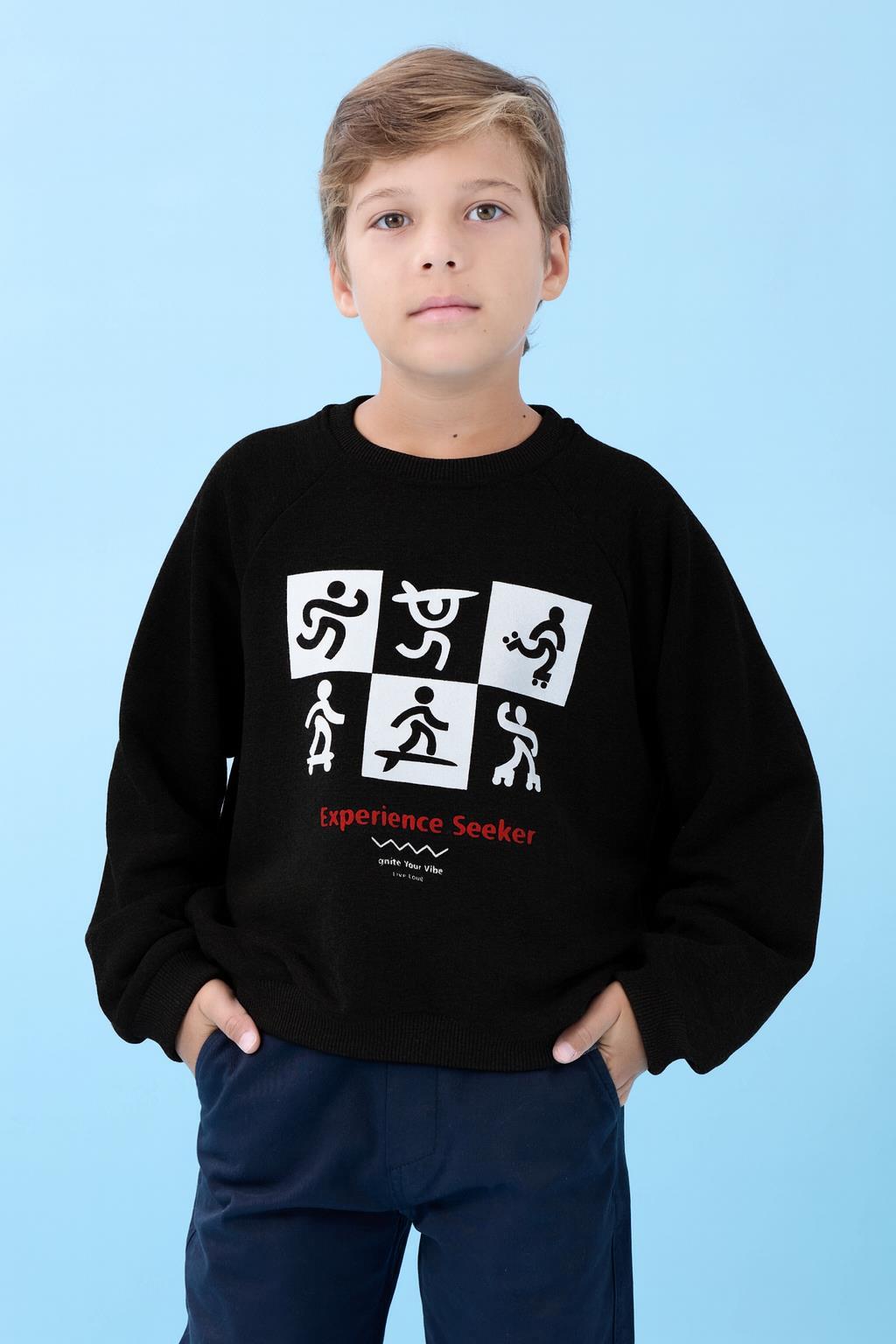 Erkek Çocuk Bisiklet Yaka Mevsimlik Baskılı Sweatshirt