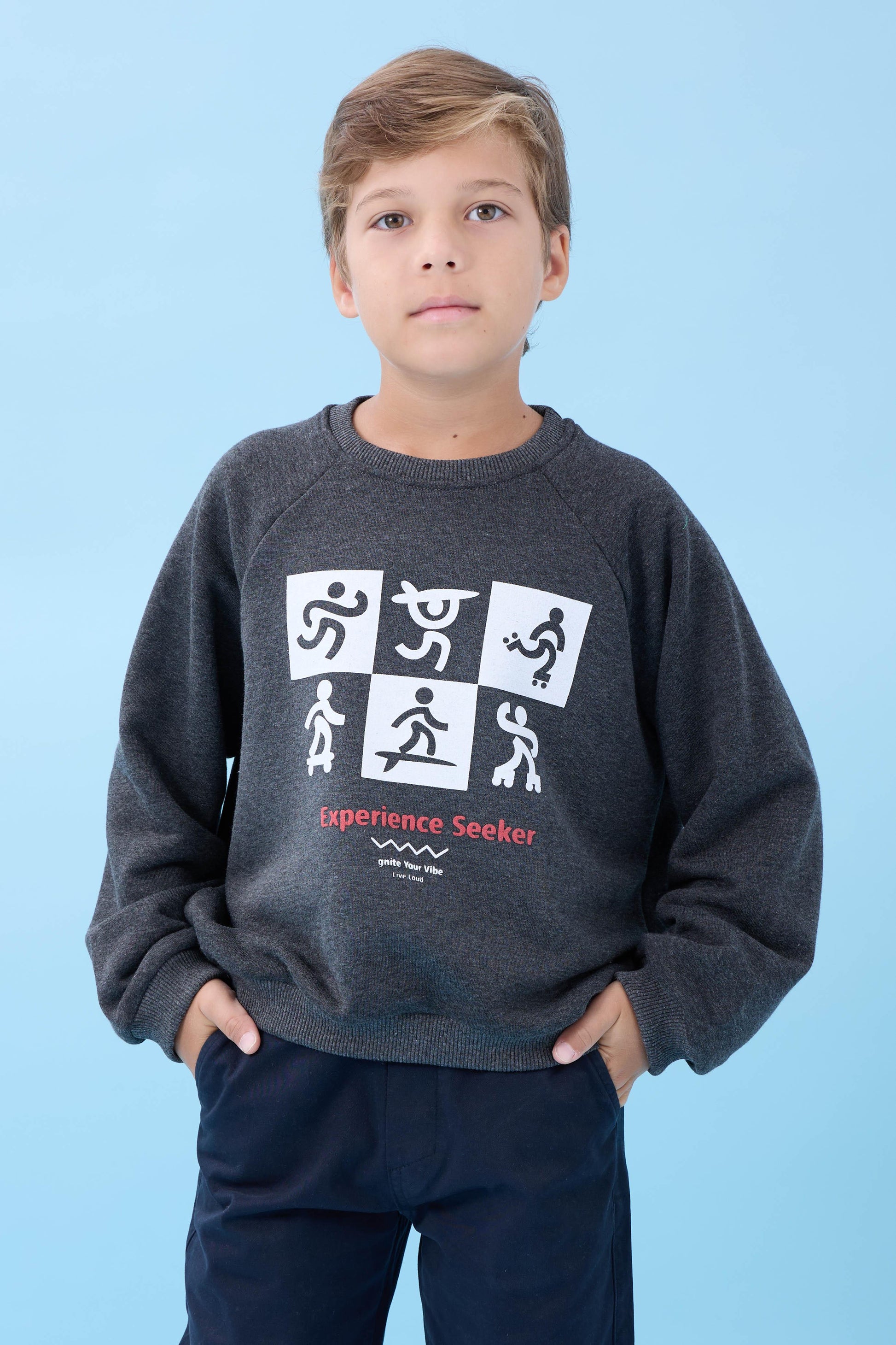 Erkek Çocuk Bisiklet Yaka Mevsimlik Baskılı Sweatshirt