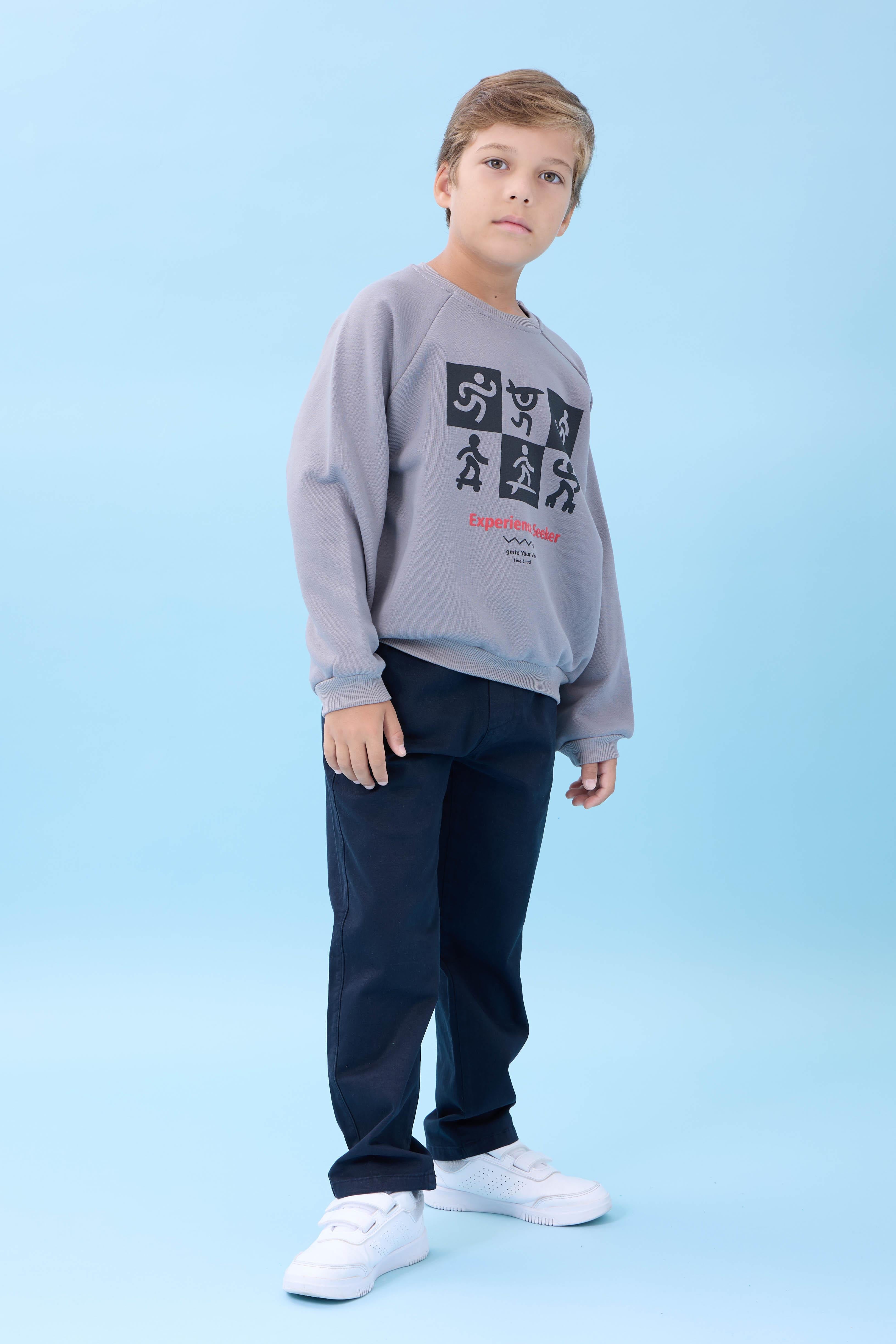 Erkek Çocuk Bisiklet Yaka Mevsimlik Baskılı Sweatshirt