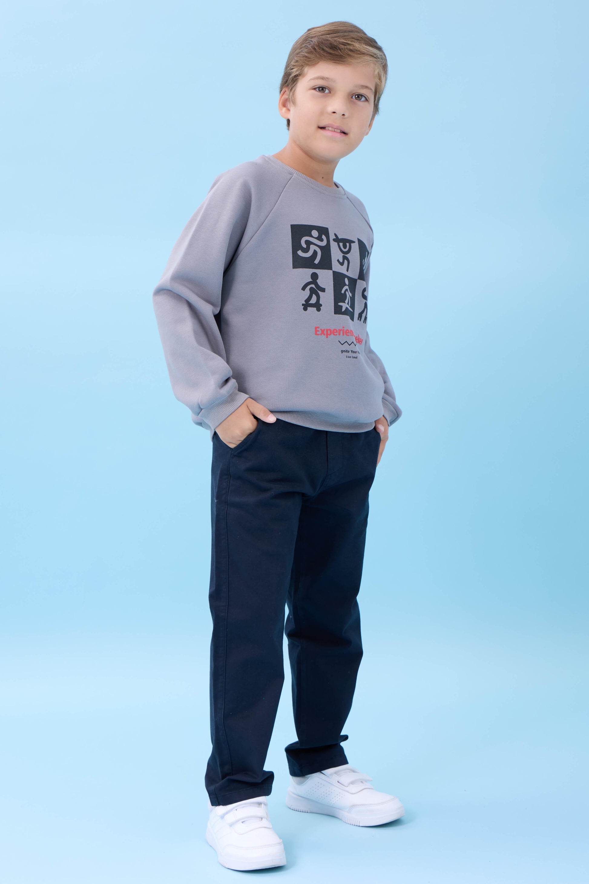 Erkek Çocuk Bisiklet Yaka Mevsimlik Baskılı Sweatshirt