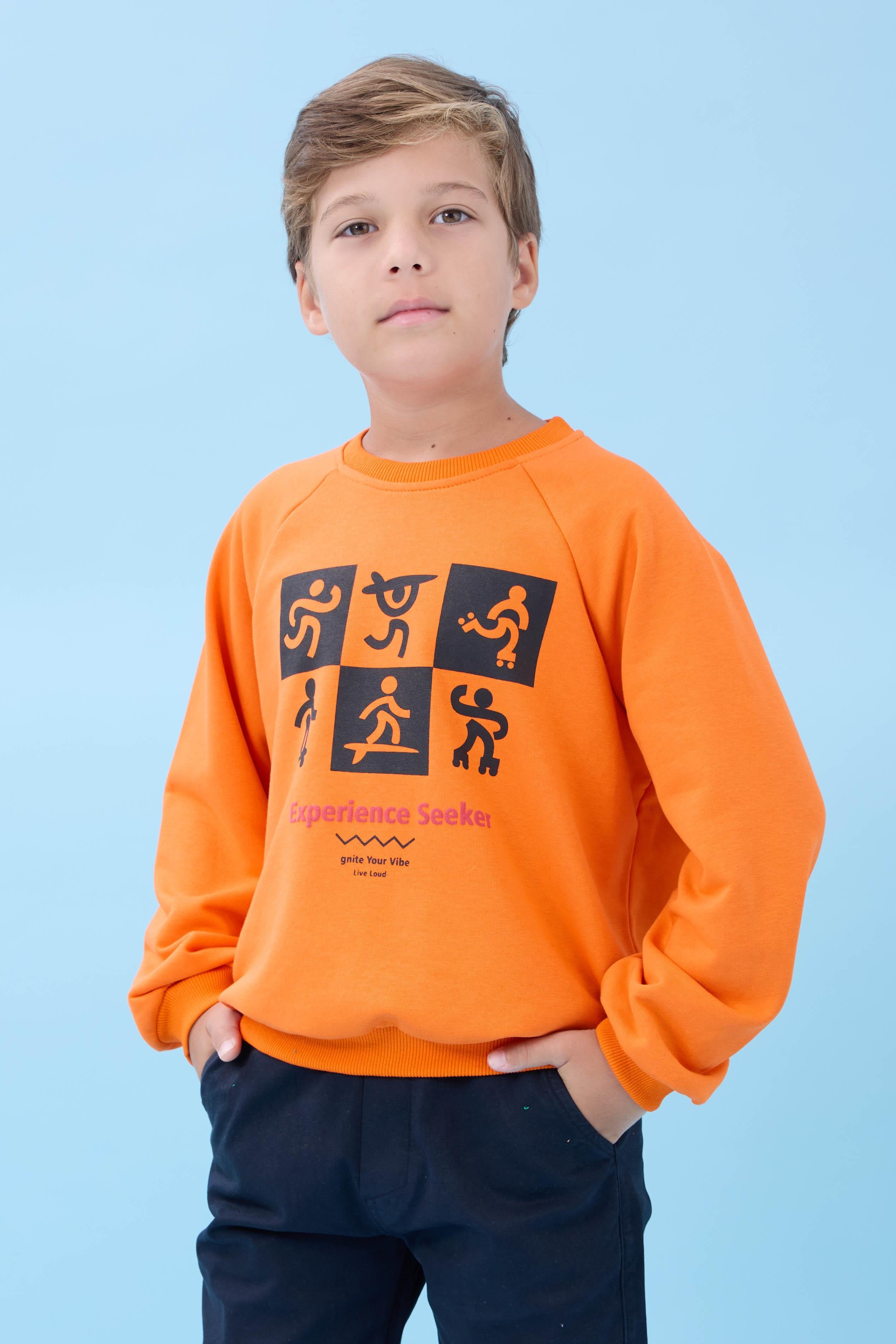 Erkek Çocuk Bisiklet Yaka Mevsimlik Baskılı Sweatshirt