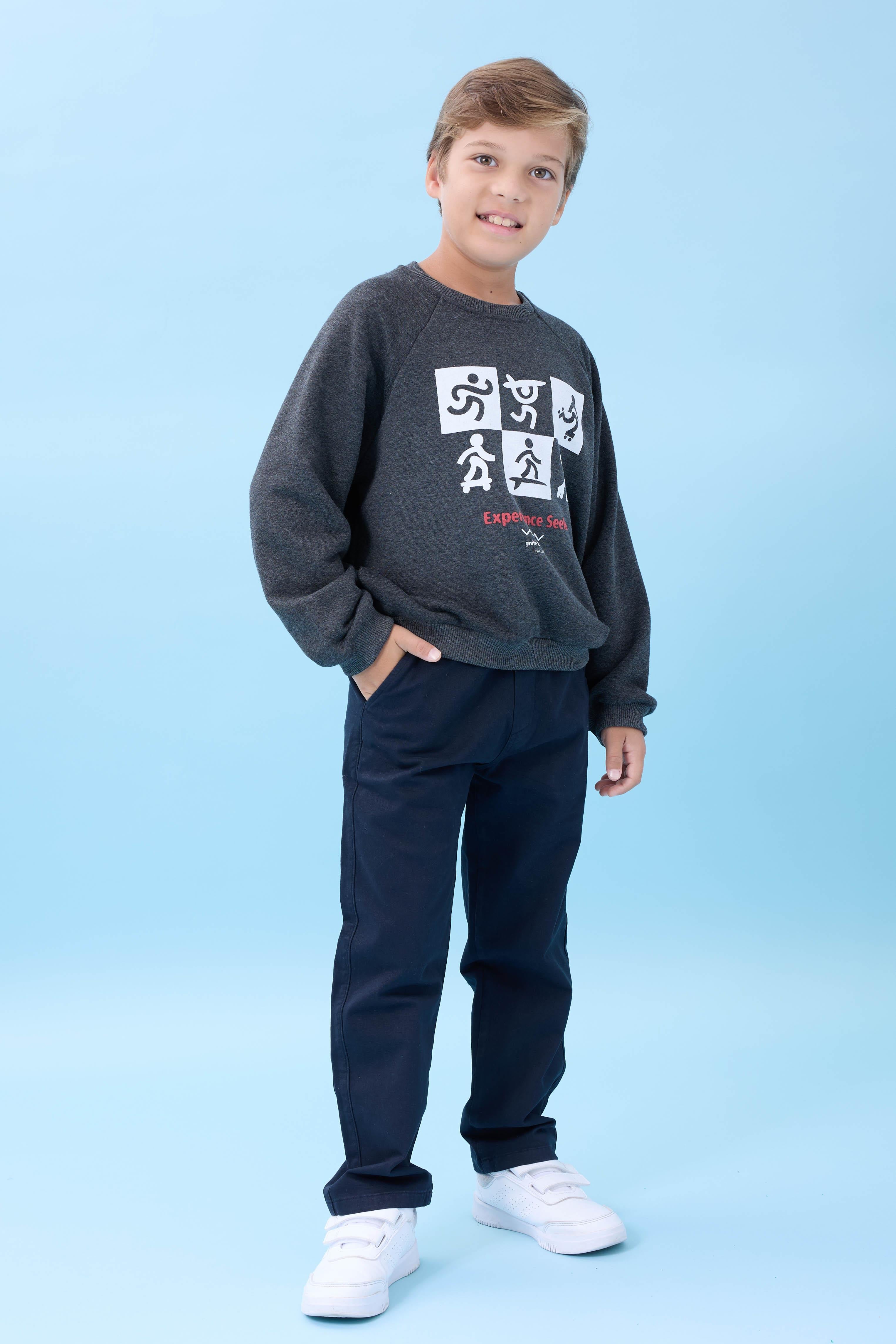Erkek Çocuk Bisiklet Yaka Mevsimlik Baskılı Sweatshirt Antrasit