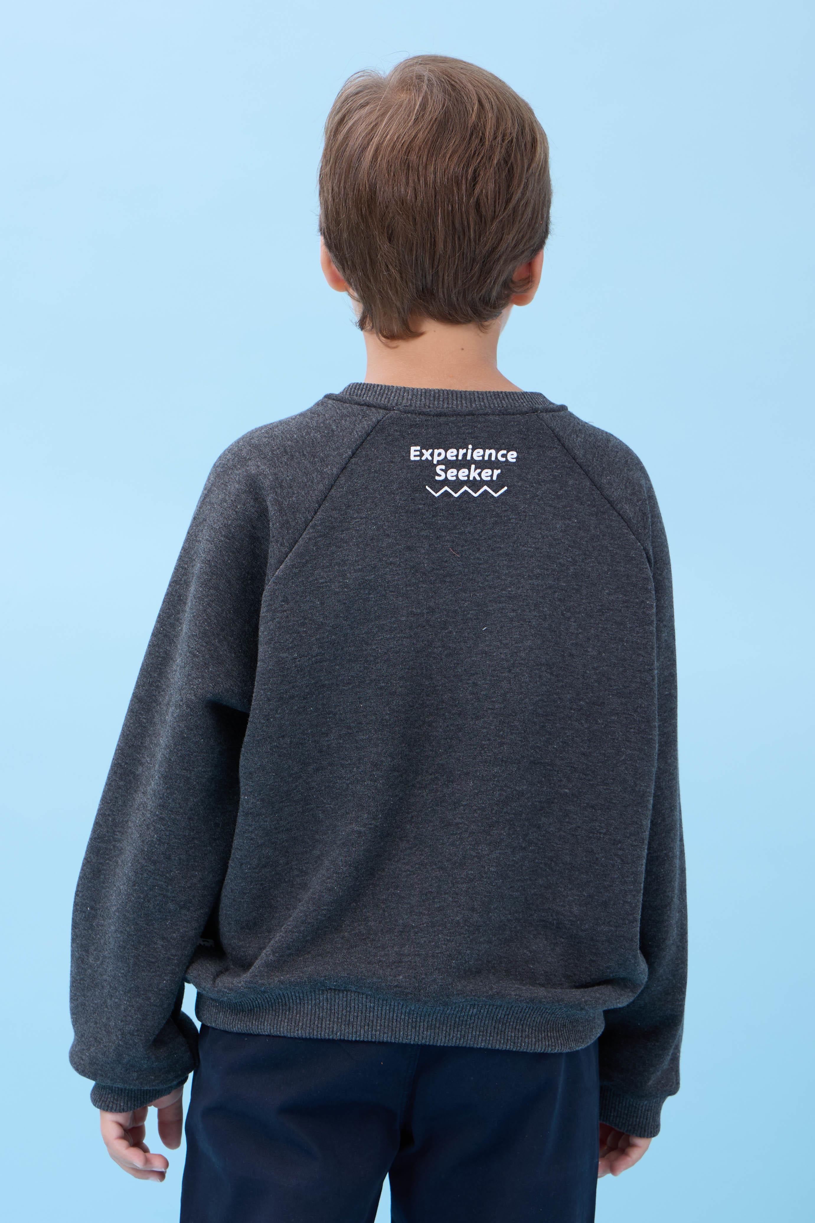 Erkek Çocuk Bisiklet Yaka Mevsimlik Baskılı Sweatshirt Antrasit