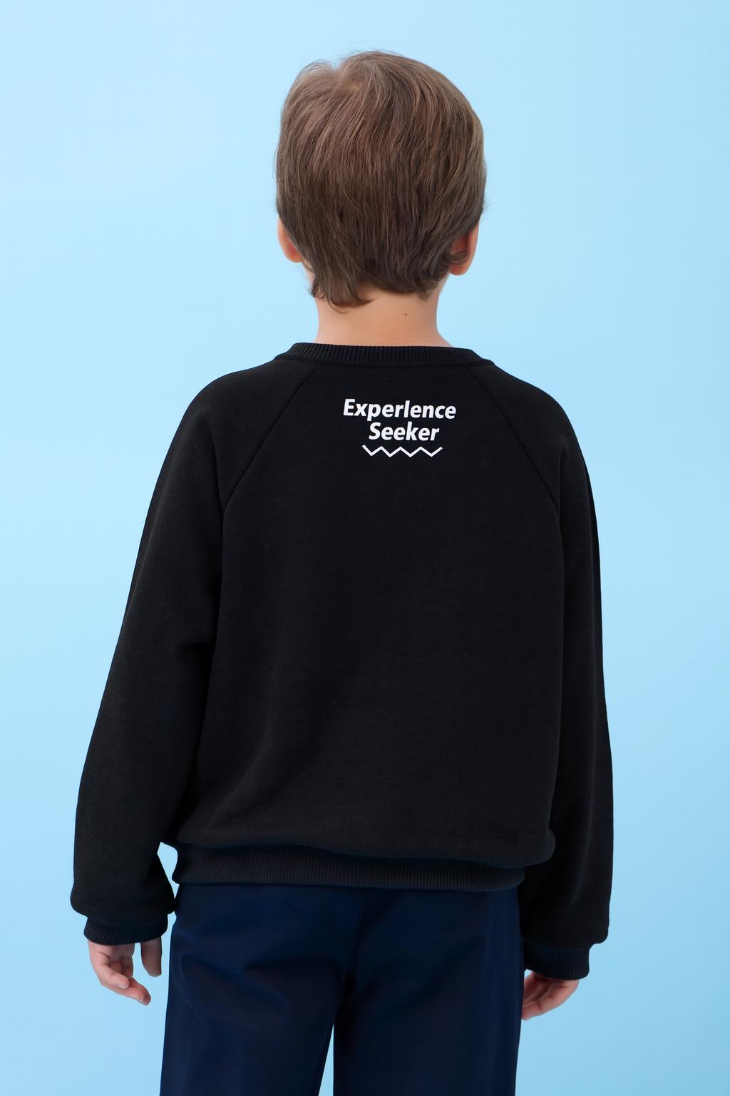 Erkek Çocuk Bisiklet Yaka Mevsimlik Baskılı Sweatshirt Siyah