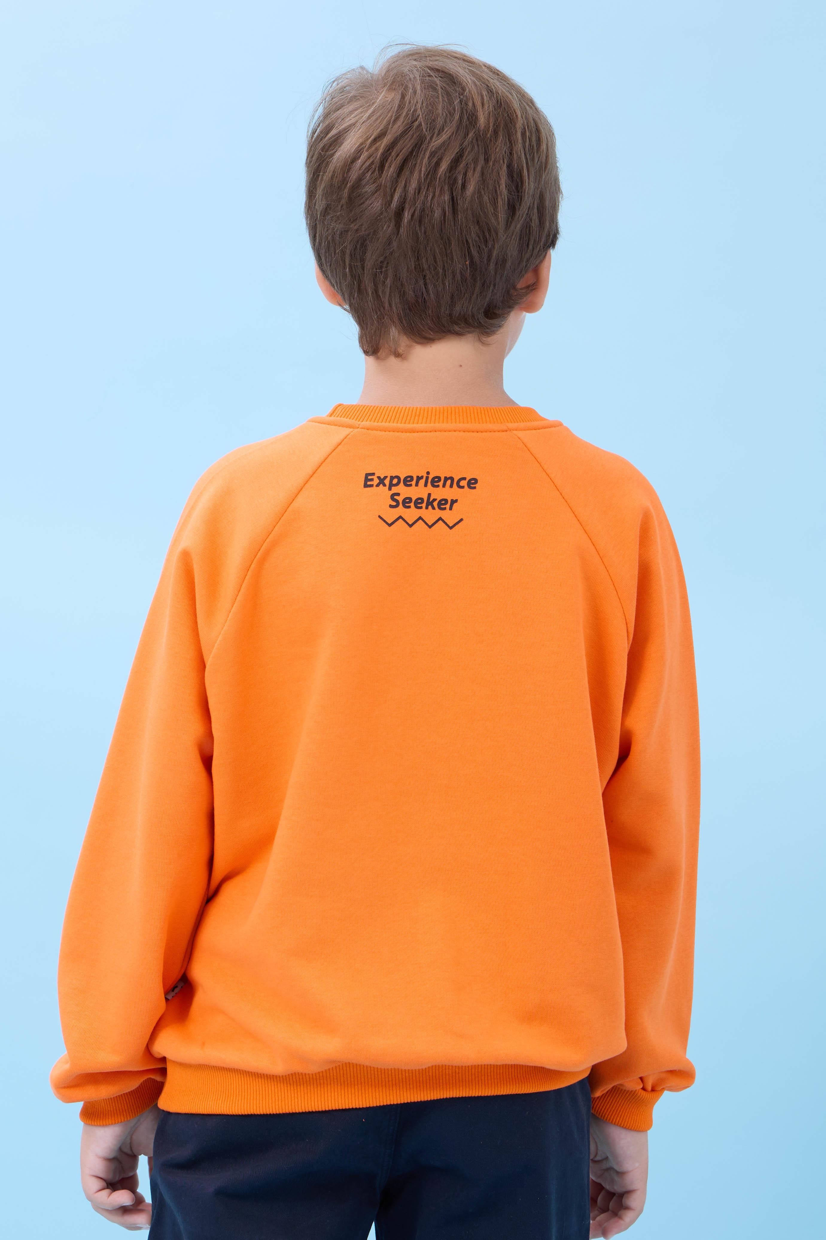 Erkek Çocuk Bisiklet Yaka Mevsimlik Baskılı Sweatshirt Turuncu