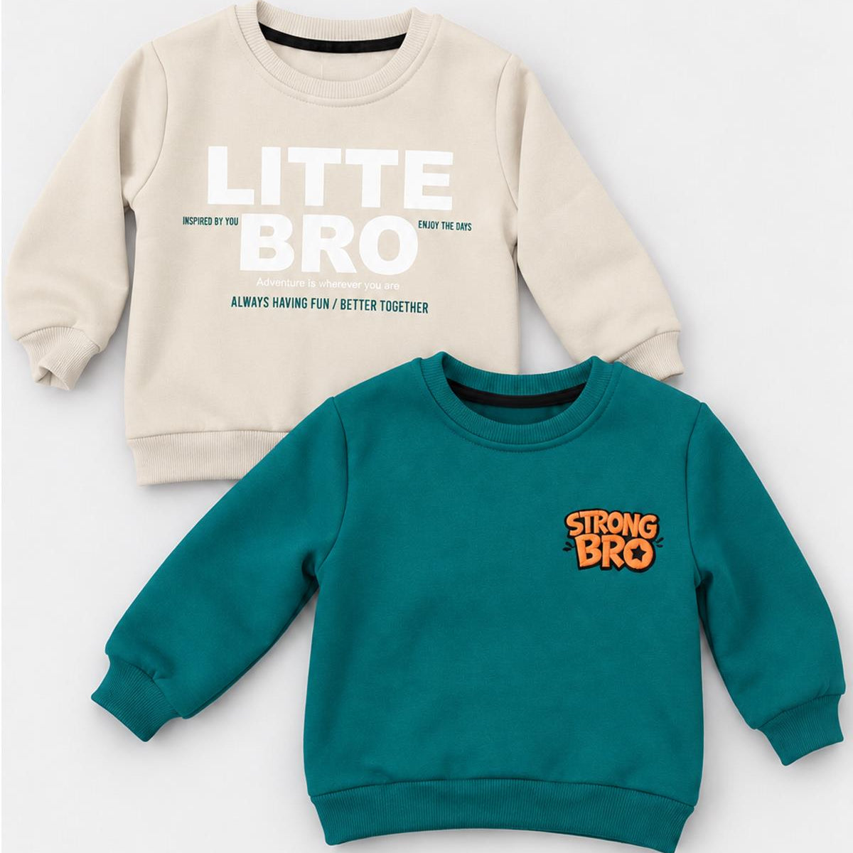 Erkek Çocuk 2'li Bro Baskılı ve Nakışlı Kışlık Sweatshirt