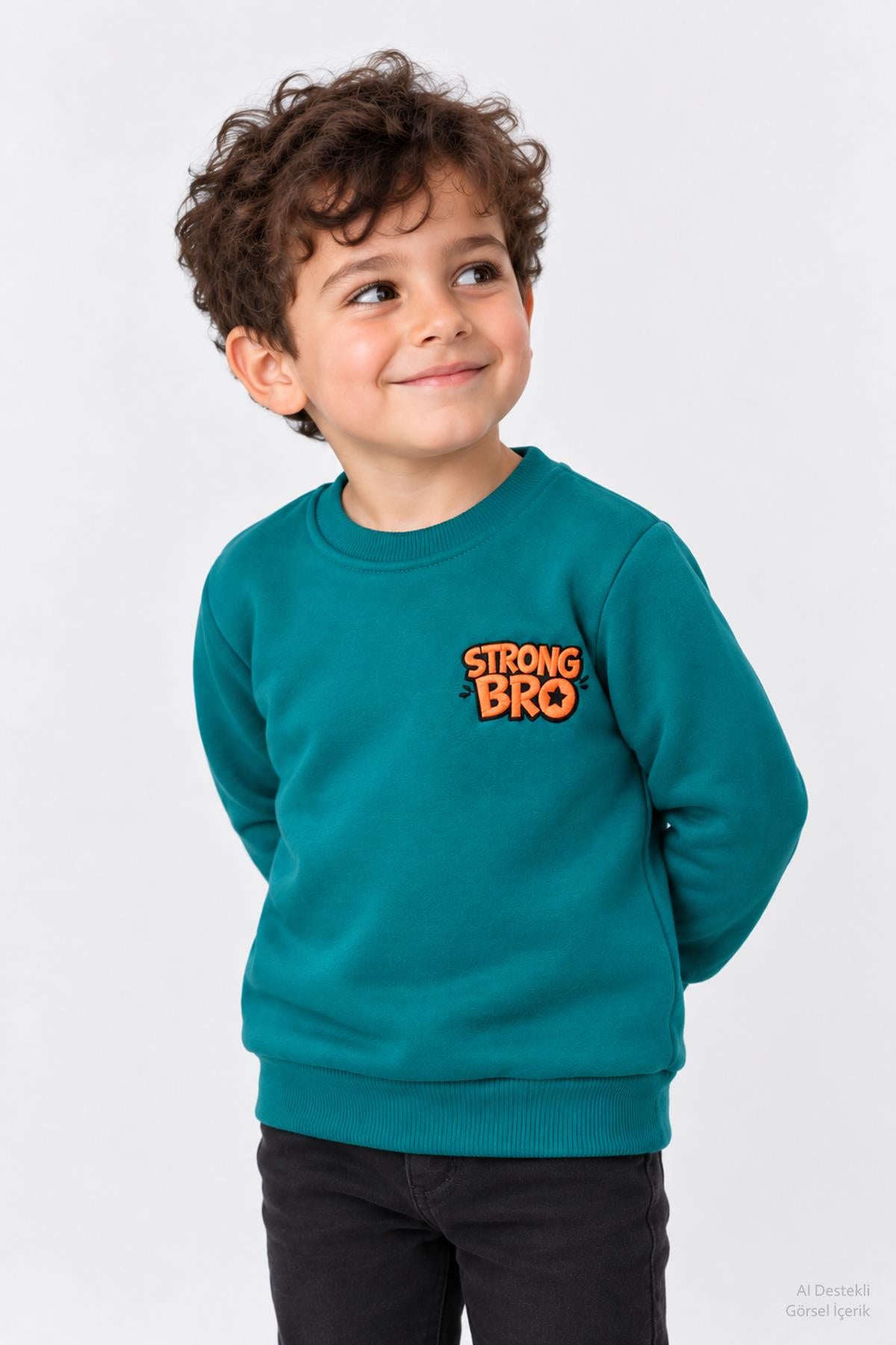 Erkek Çocuk 2'li Bro Baskılı ve Nakışlı Kışlık Sweatshirt