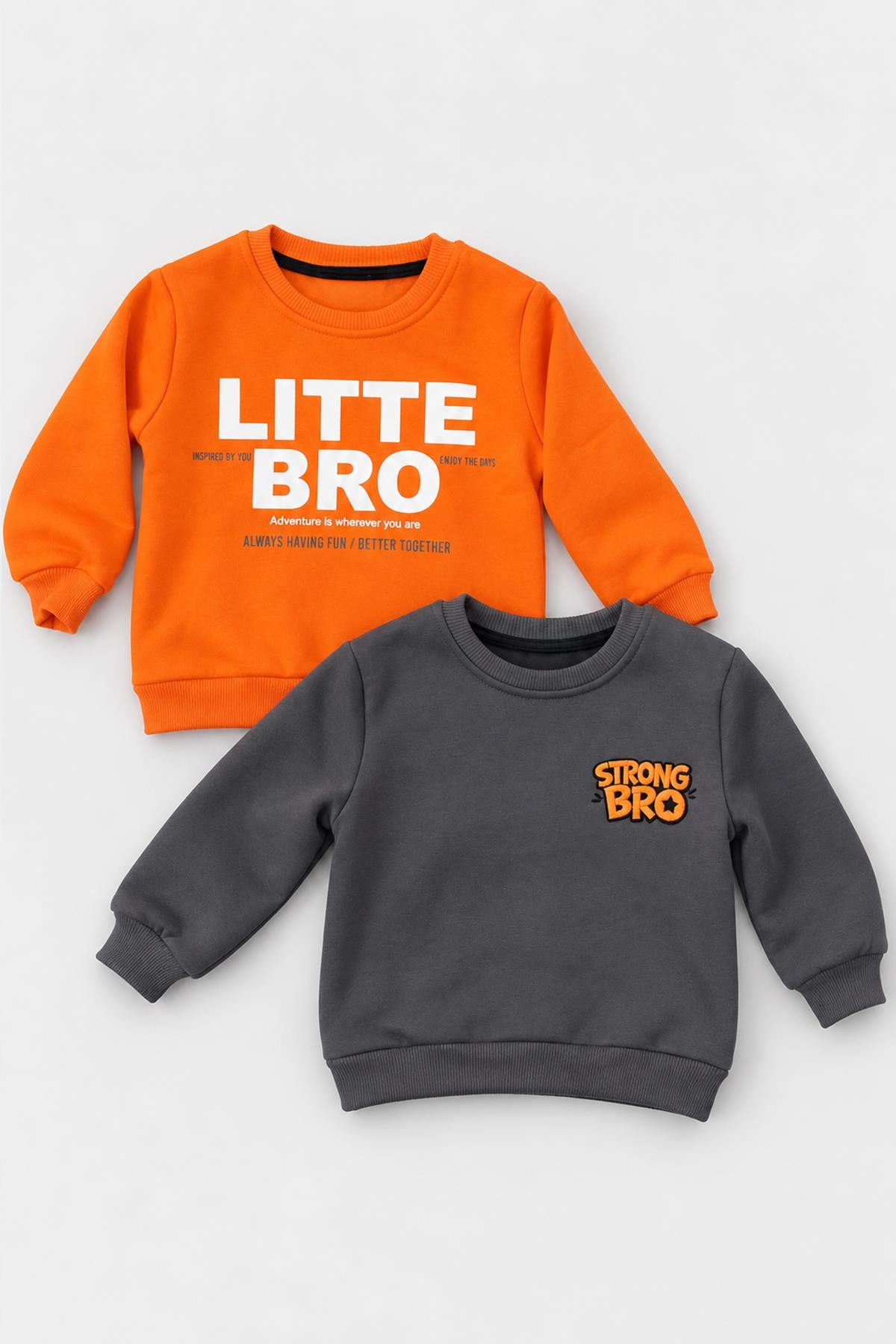 Erkek Çocuk 2'li Bro Baskılı ve Nakışlı Kışlık Sweatshirt