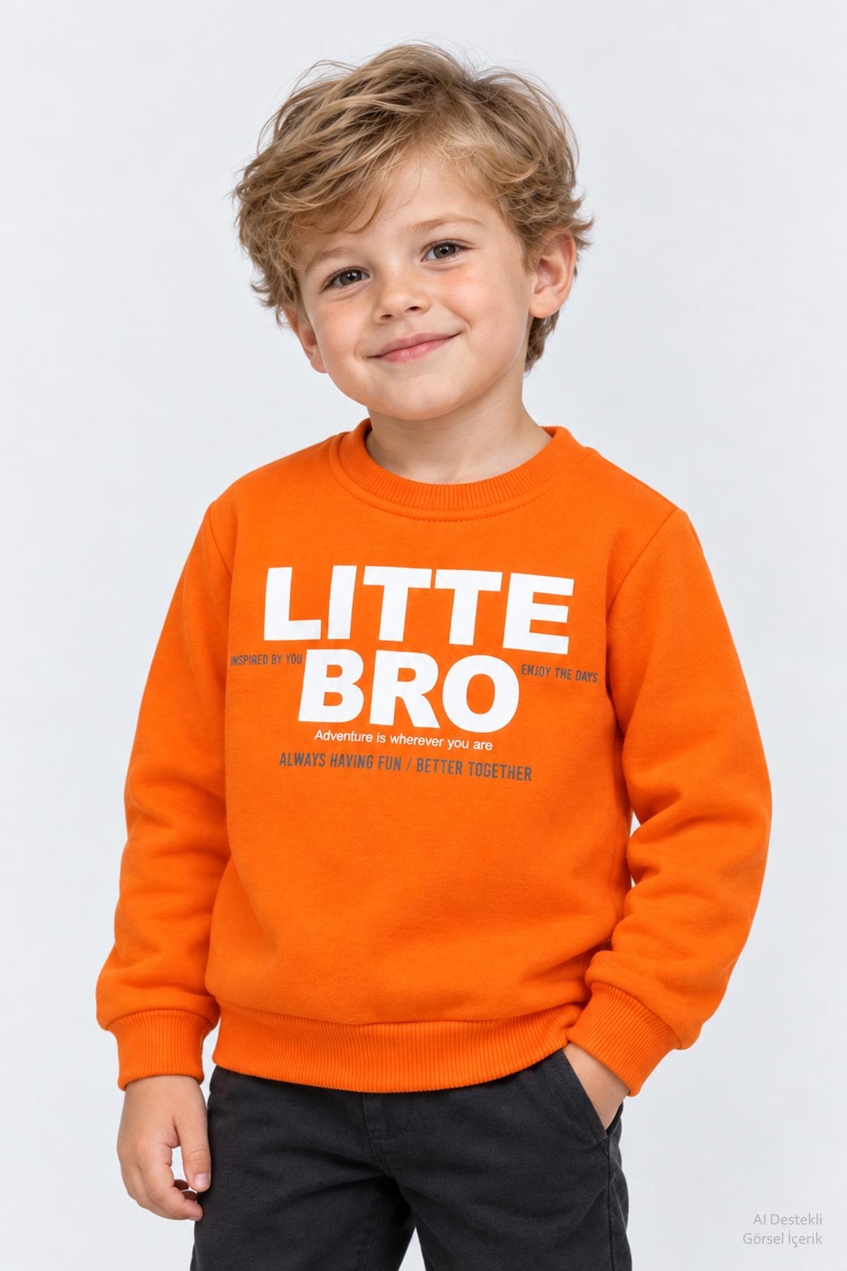 Erkek Çocuk 2'li Bro Baskılı ve Nakışlı Kışlık Sweatshirt