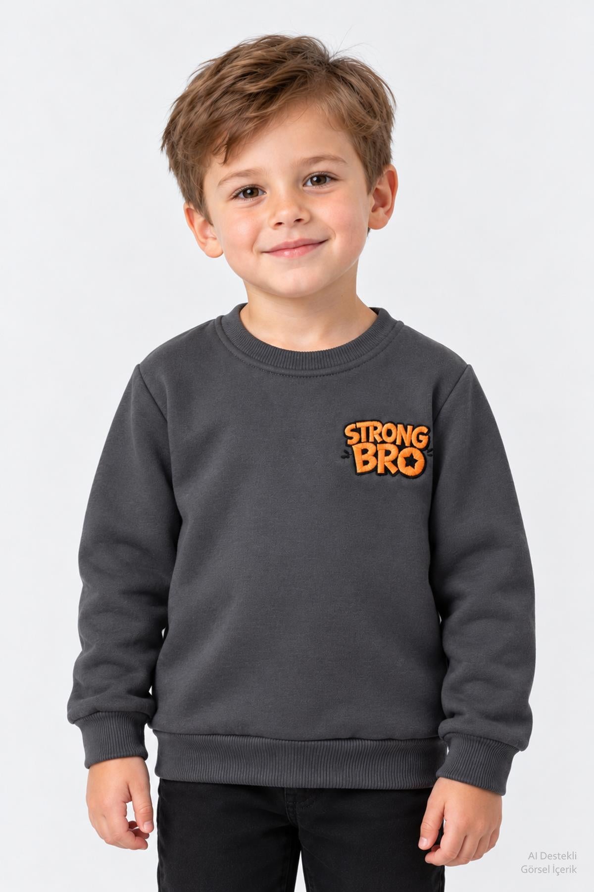 Erkek Çocuk 2'li Bro Baskılı ve Nakışlı Kışlık Sweatshirt