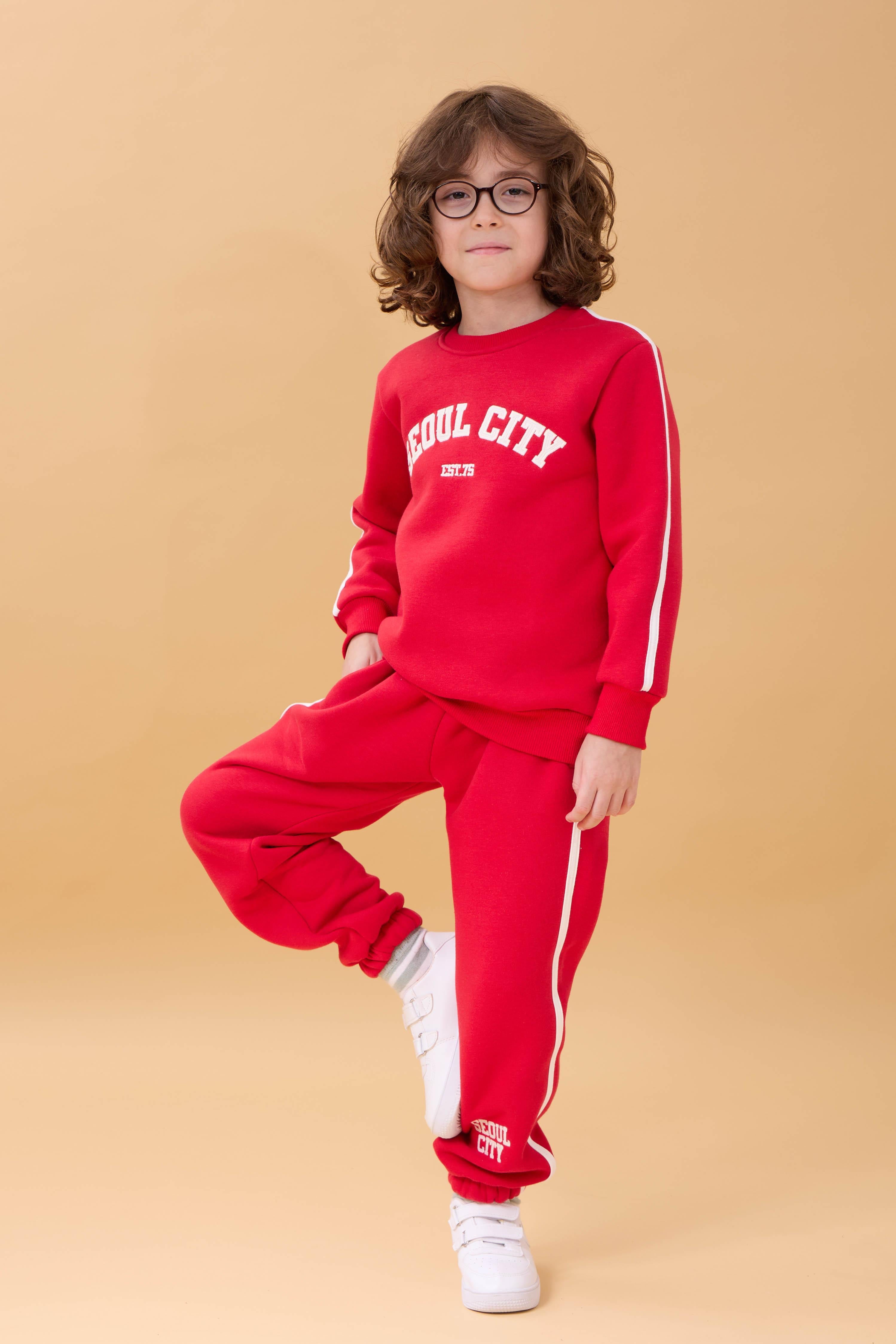 Erkek Çocuk Aplikeli Şardonlu Bisiklet Yaka İkili Kolej Takım