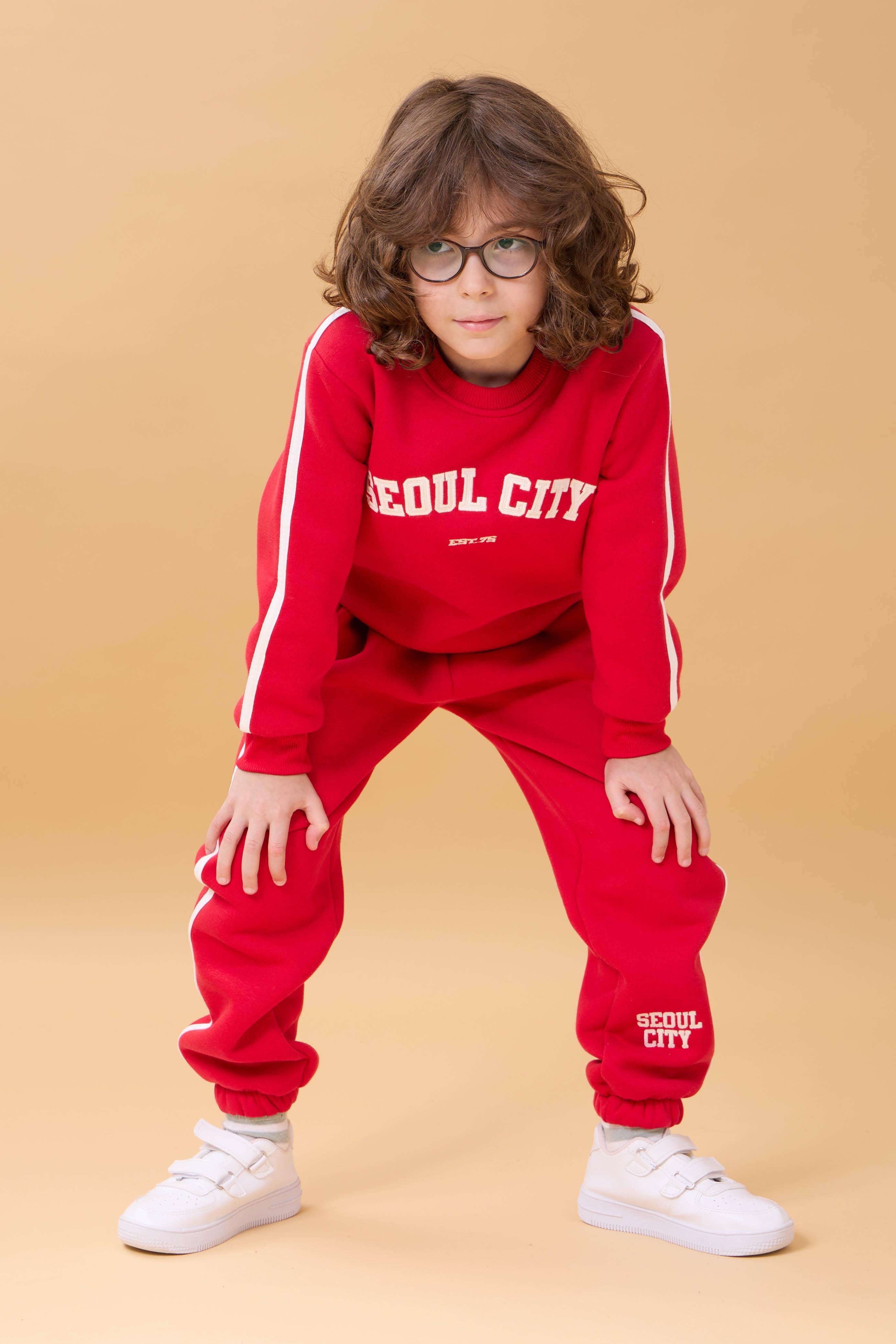 Erkek Çocuk Aplikeli Şardonlu Bisiklet Yaka İkili Kolej Takım