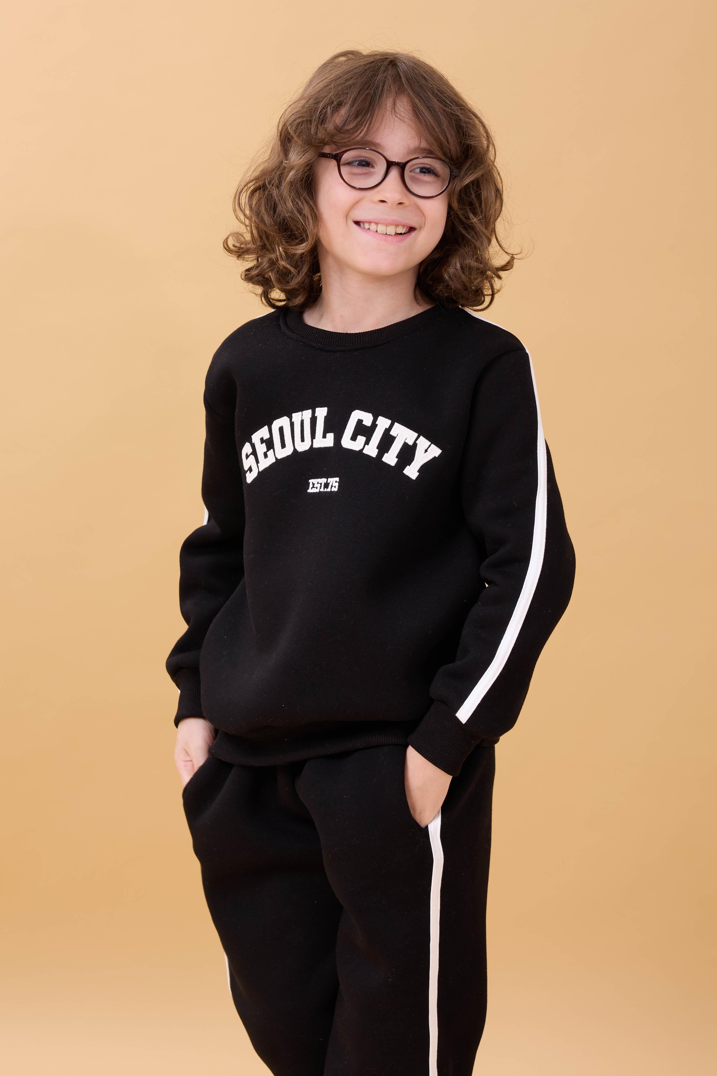 Erkek Çocuk Aplikeli Şardonlu Bisiklet Yaka İkili Kolej Takım