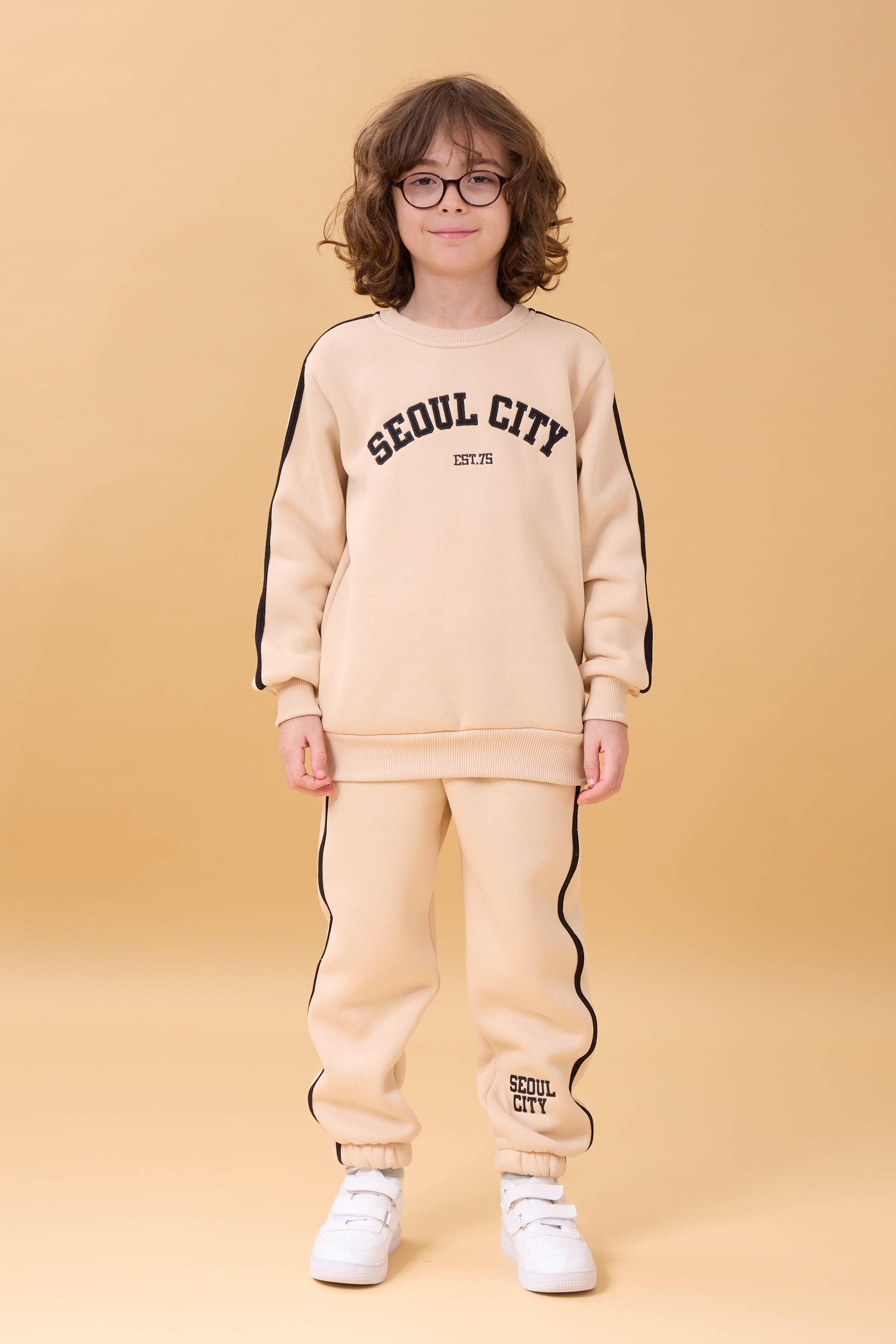 Erkek Çocuk Aplikeli Şardonlu Bisiklet Yaka İkili Kolej Takım