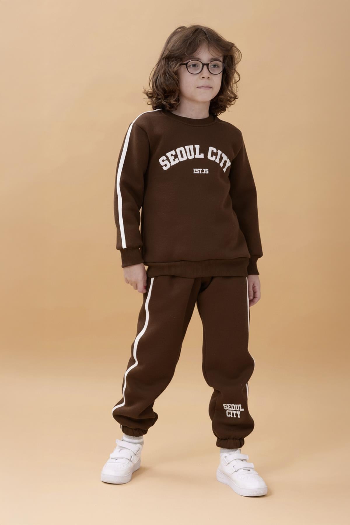 Erkek Çocuk Aplikeli Şardonlu Bisiklet Yaka İkili Kolej Takım