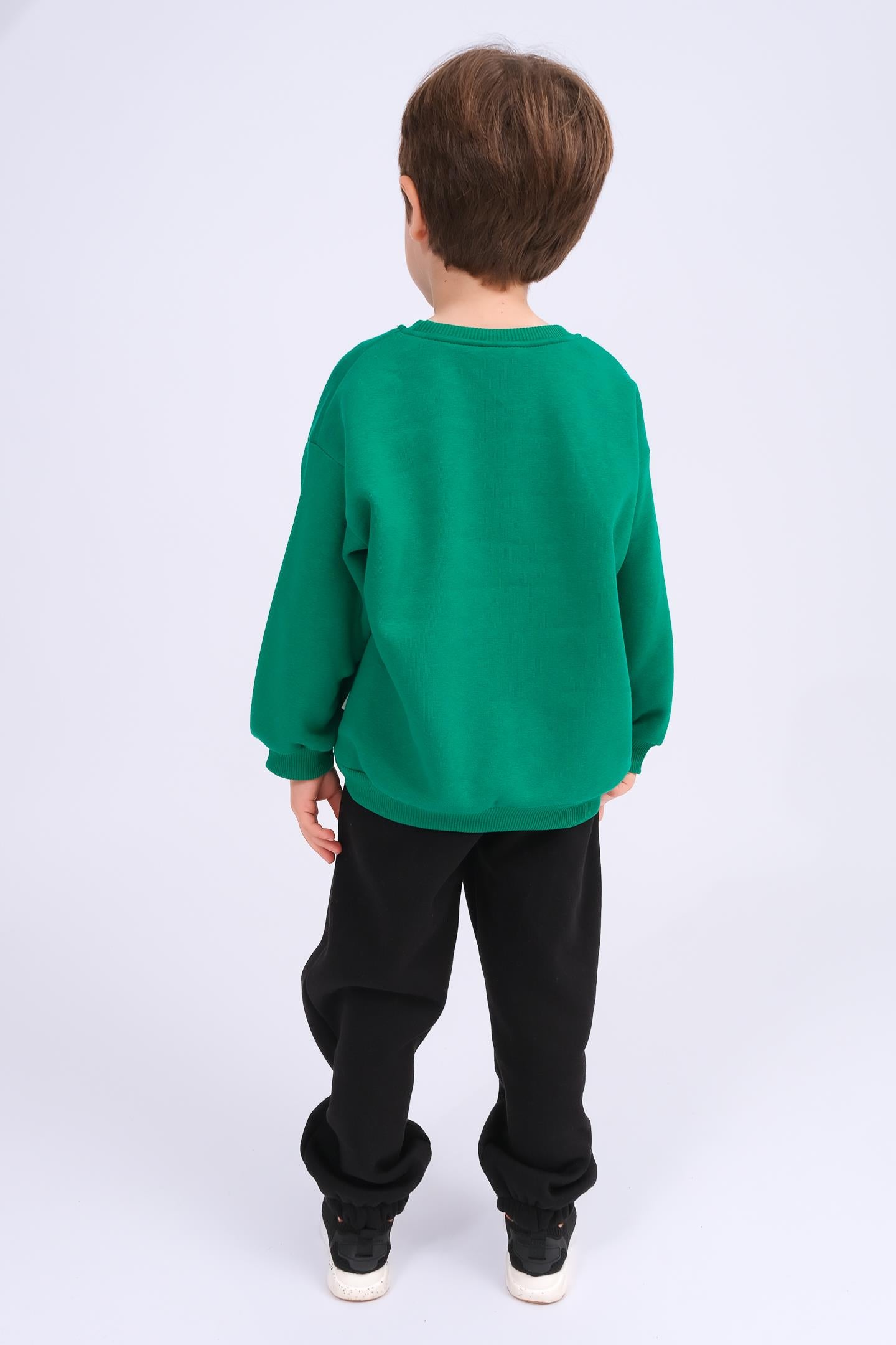 Erkek Çocuk Ayıcık Aplikeli Sweat ve Eşofman Altı İçi Polarlı Kışlık Takım – Yeşil