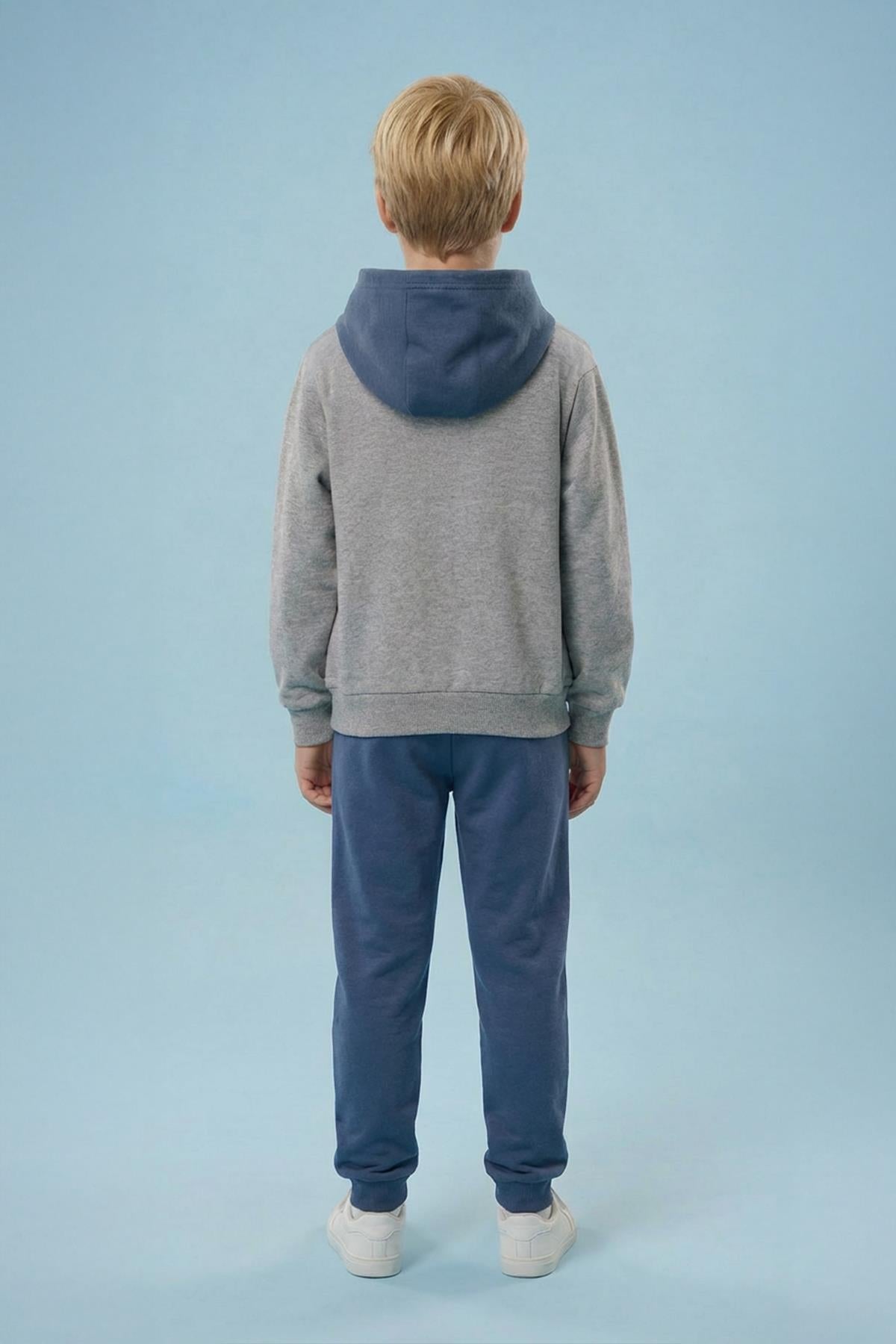 Erkek Çocuk Baskı Detaylı Kapüşonlu Kışlık Eşofman Takımı
