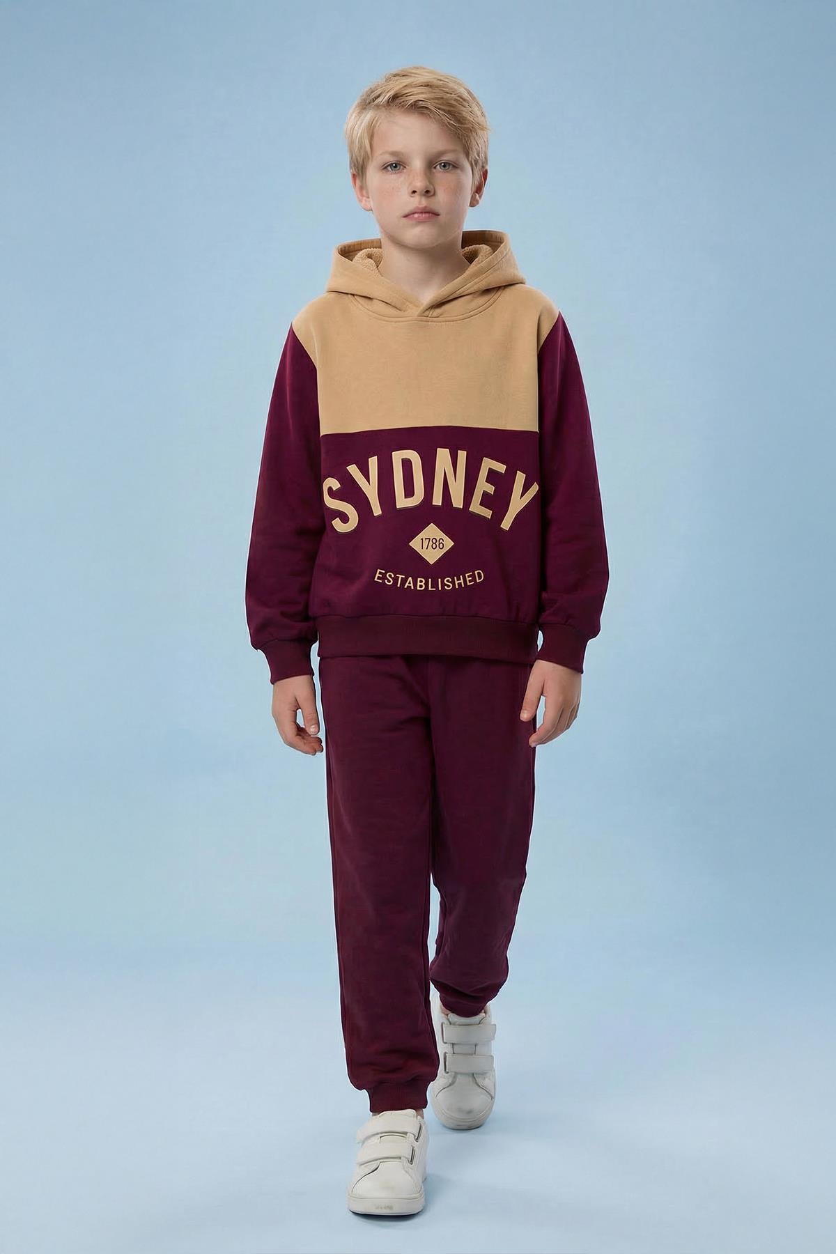 Erkek Çocuk Baskı Detaylı Kapüşonlu Kışlık Eşofman Takımı