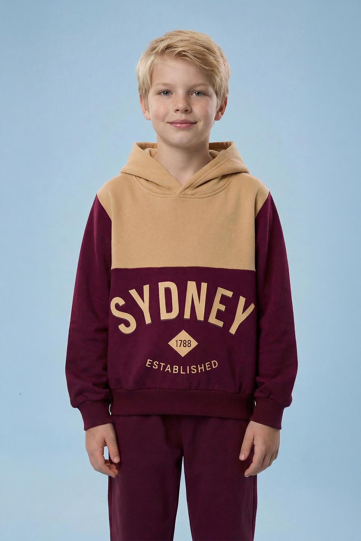 Erkek Çocuk Baskı Detaylı Kapüşonlu Kışlık Eşofman Takımı