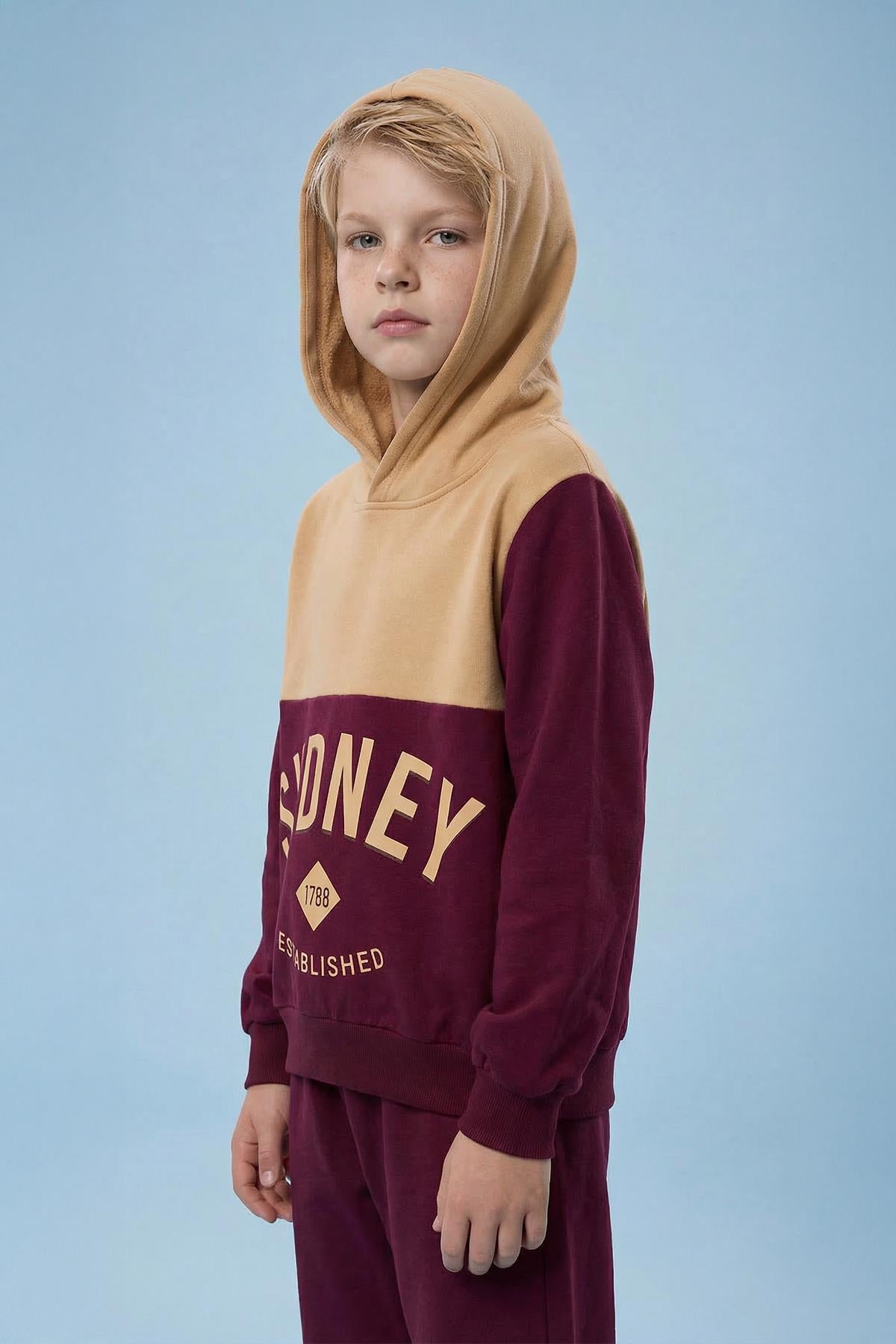 Erkek Çocuk Baskı Detaylı Kapüşonlu Kışlık Eşofman Takımı