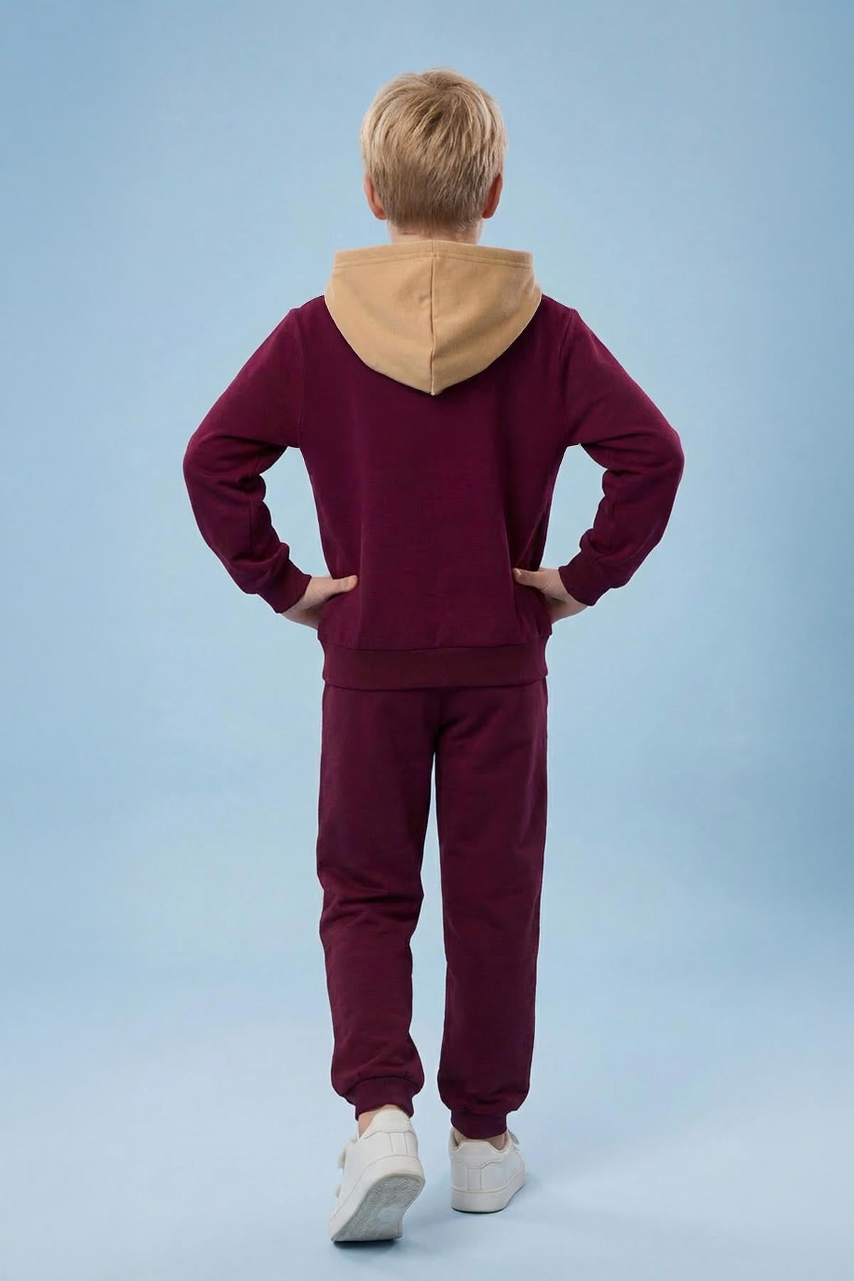Erkek Çocuk Baskı Detaylı Kapüşonlu Kışlık Eşofman Takımı