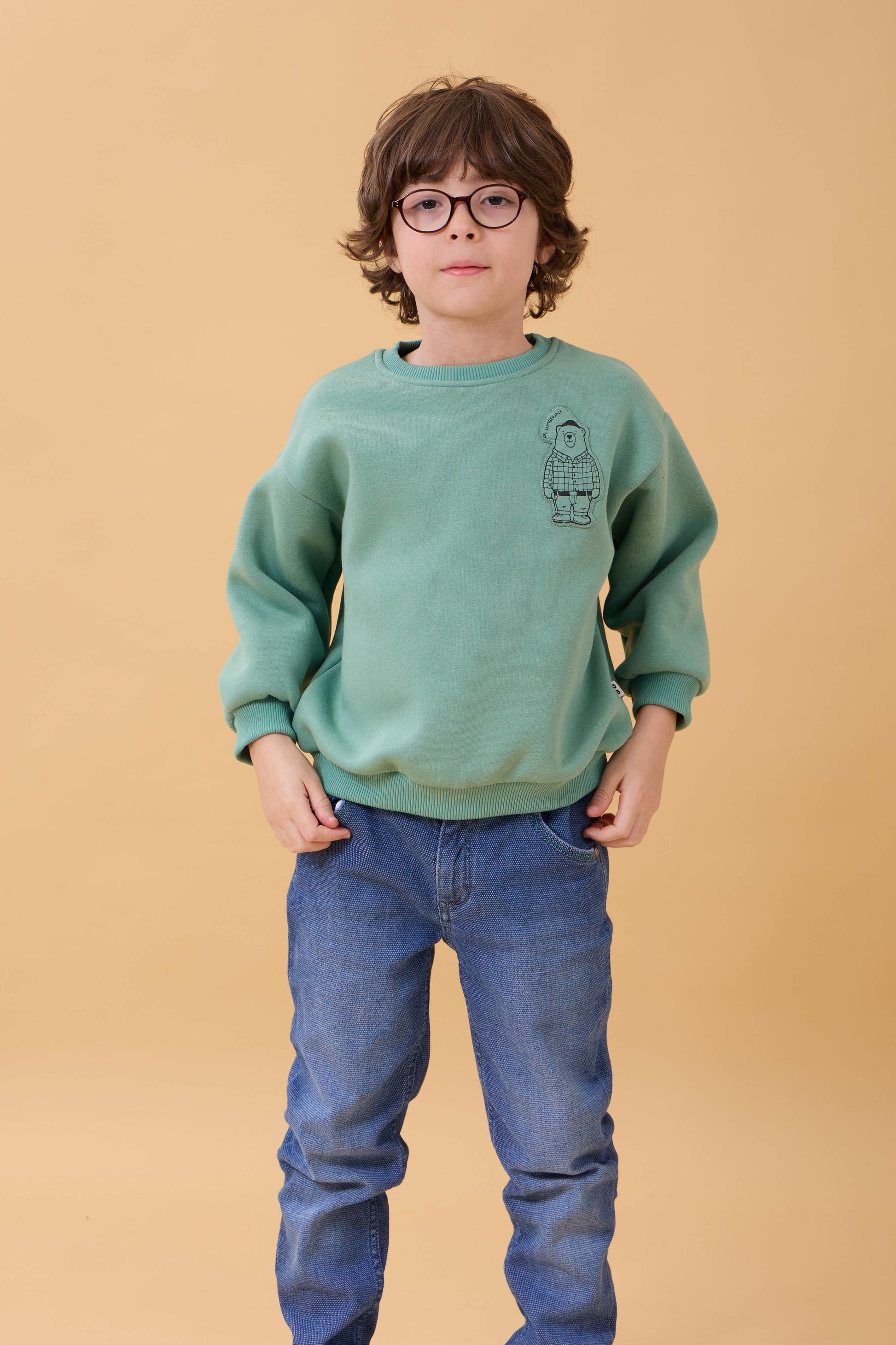 Erkek Çocuk Bisiklet Yaka Ayı Baskılı Sweatshirt