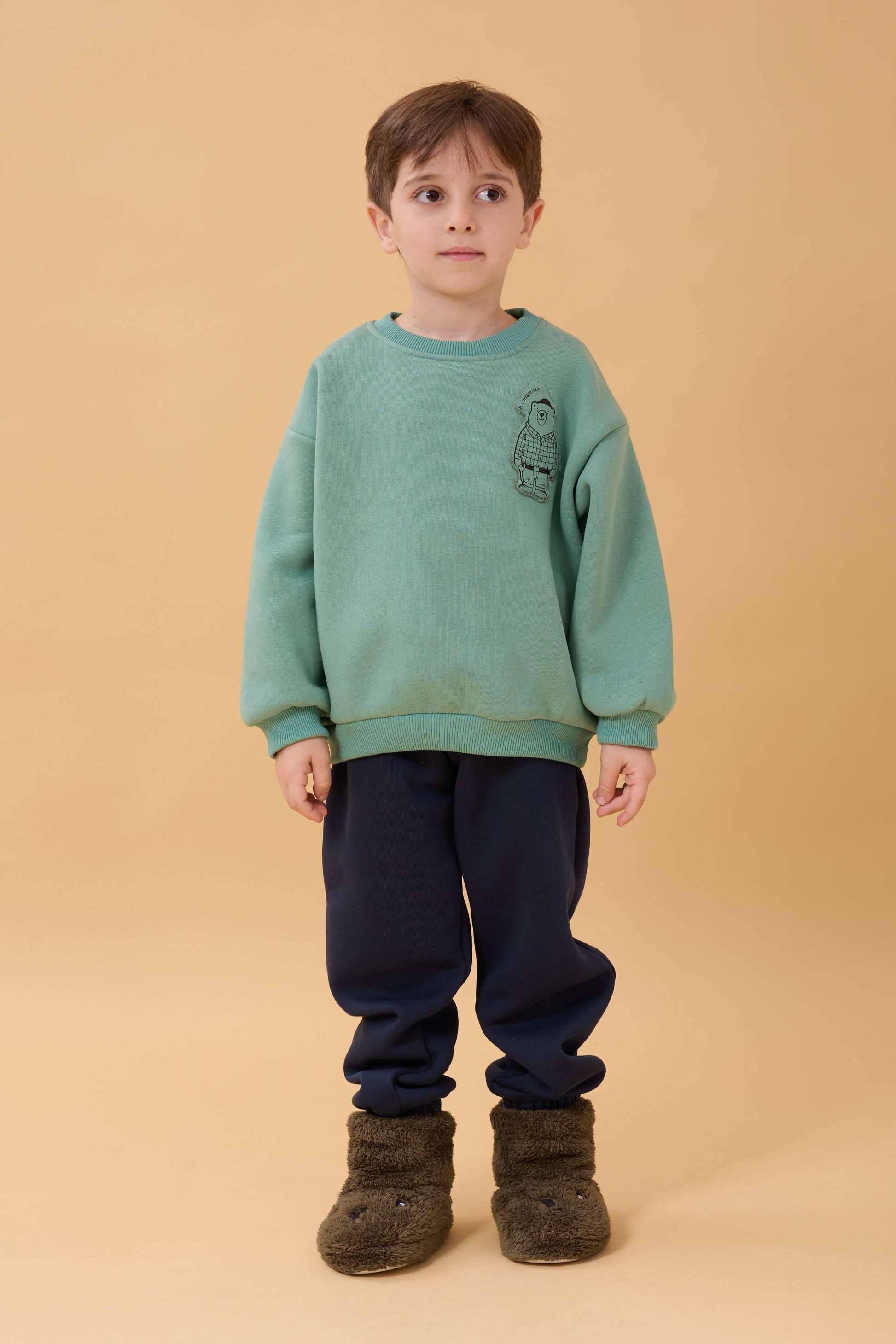 Erkek Çocuk Bisiklet Yaka Ayı Baskılı Sweatshirt