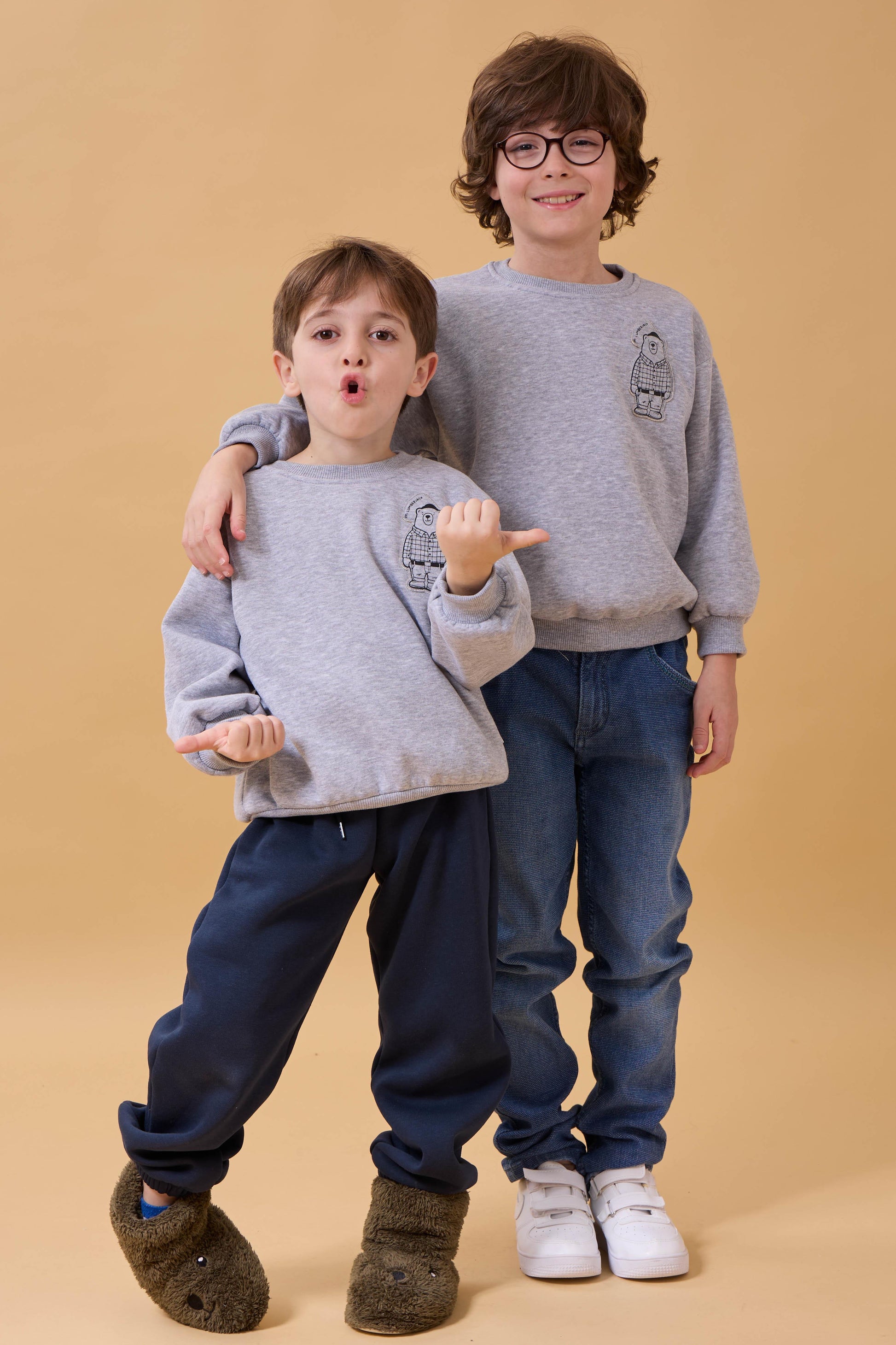 Erkek Çocuk Bisiklet Yaka Ayı Baskılı Sweatshirt
