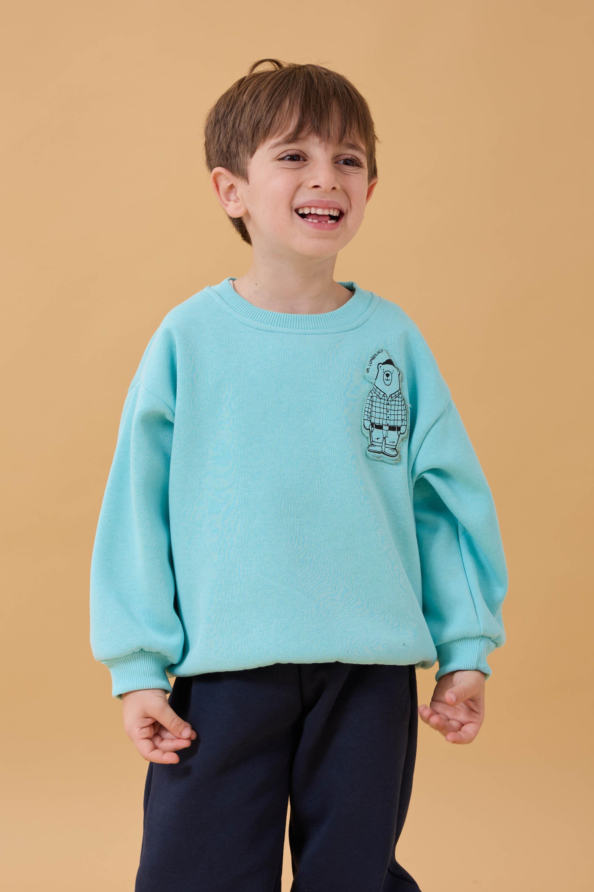 Erkek Çocuk Bisiklet Yaka Ayı Baskılı Sweatshirt
