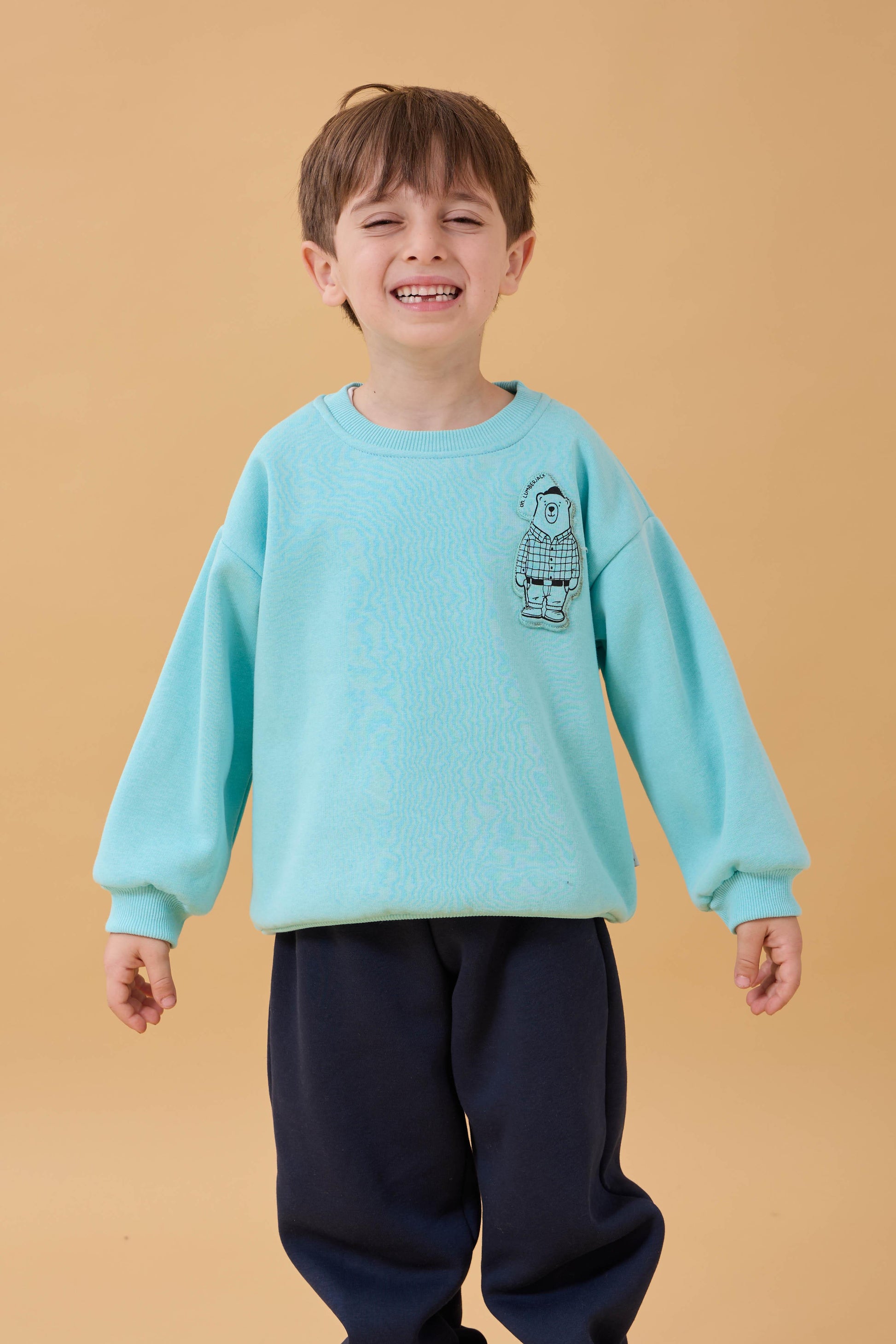 Erkek Çocuk Bisiklet Yaka Ayı Baskılı Sweatshirt