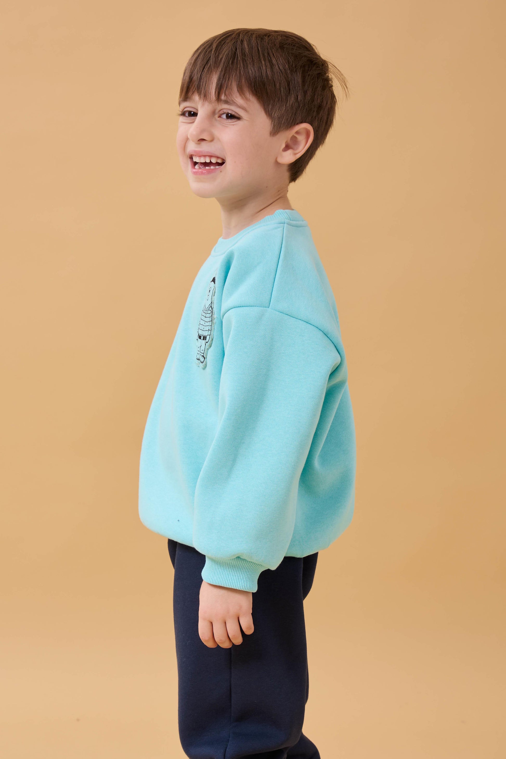 Erkek Çocuk Bisiklet Yaka Ayı Baskılı Sweatshirt