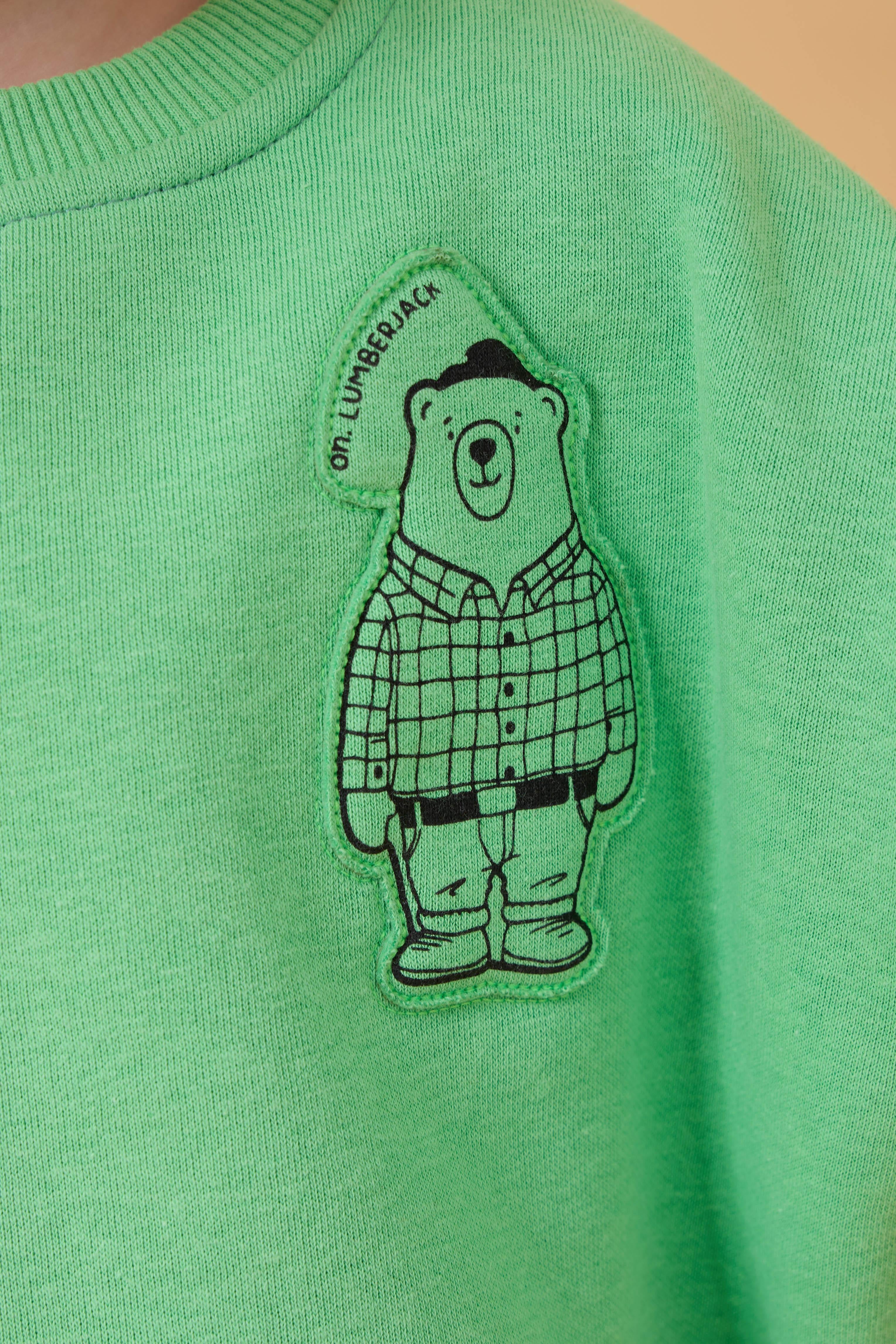 Erkek Çocuk Bisiklet Yaka Ayı Baskılı Sweatshirt Fıstık Yeşili