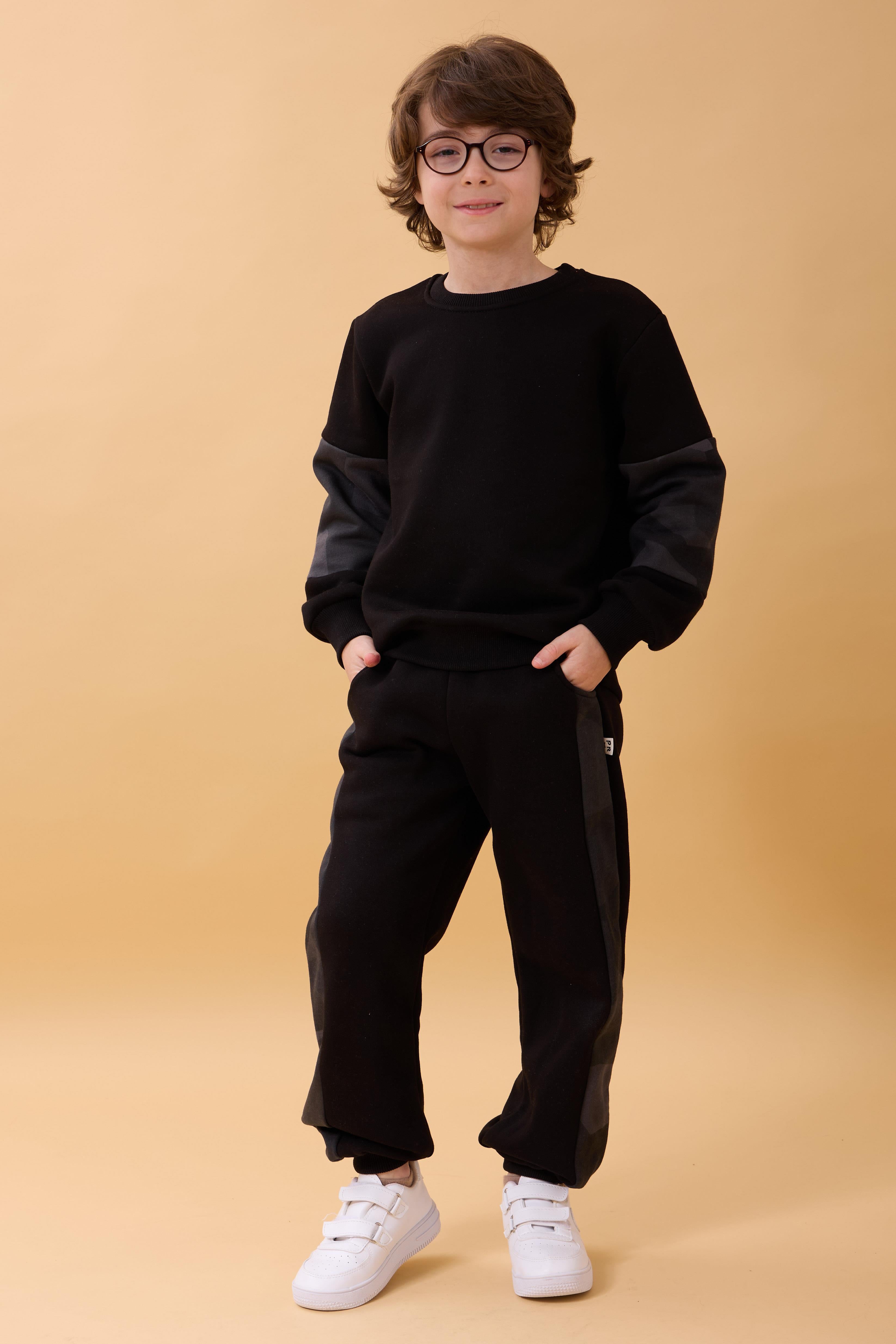 Erkek Çocuk Bisiklet Yaka Kamuflaj Garnili Kışlık Eşofman Takımı