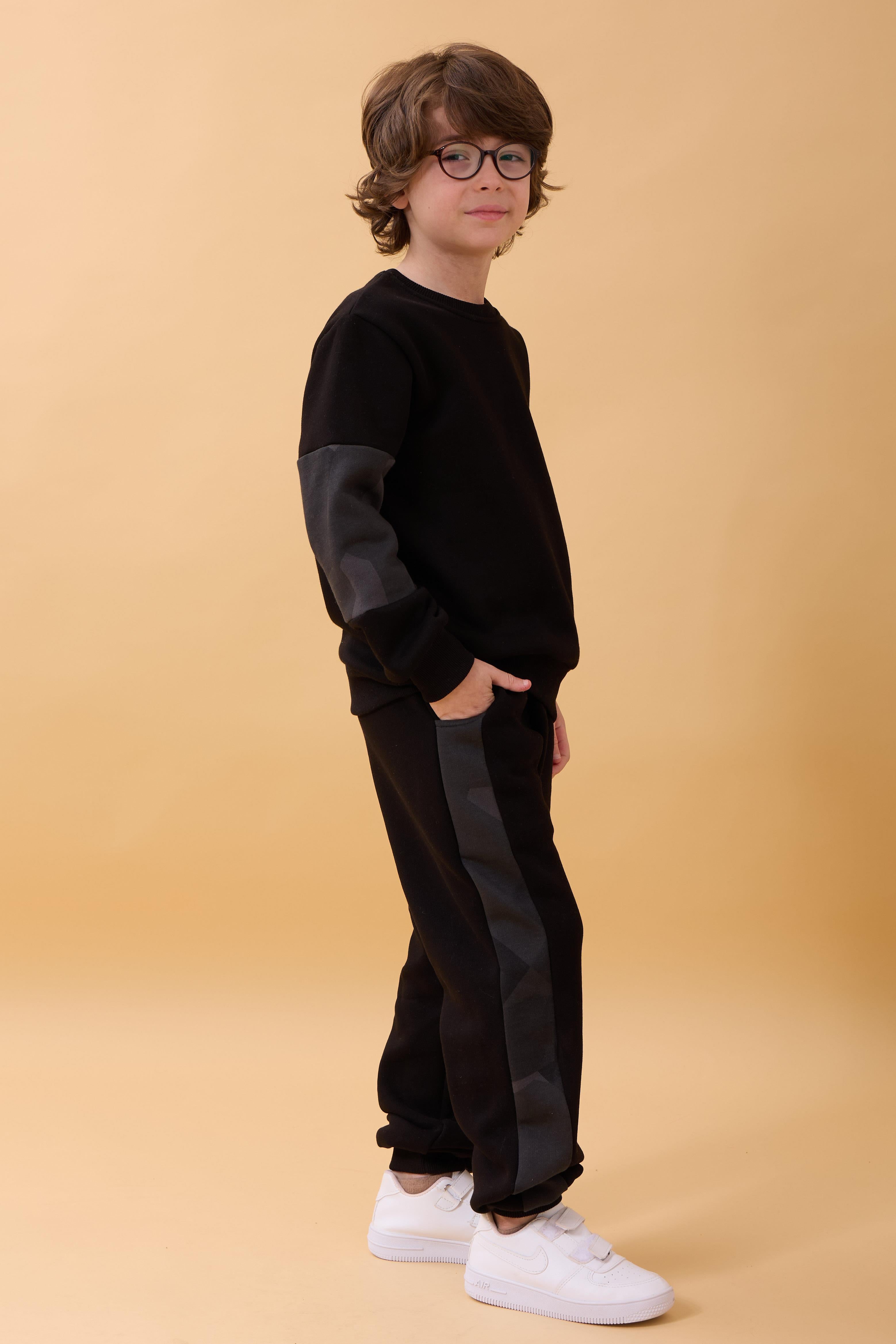 Erkek Çocuk Bisiklet Yaka Kamuflaj Garnili Kışlık Eşofman Takımı