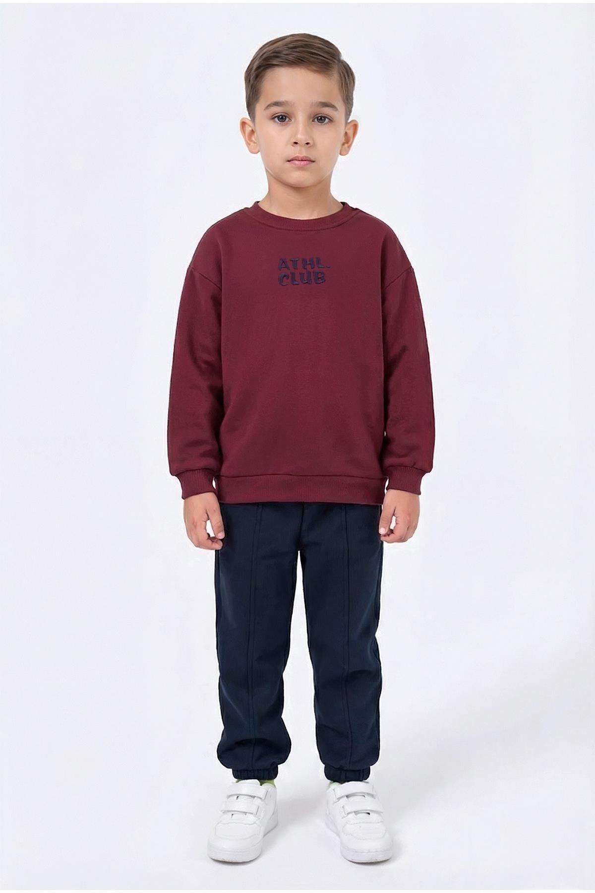 Erkek Çocuk Bisiklet Yaka Nakışlı Kışlık Takım - Bordo
