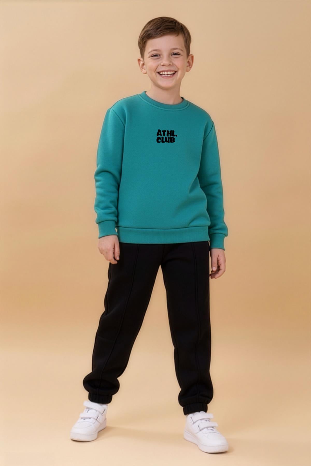 Erkek Çocuk Bisiklet Yaka Nakışlı Kışlık Takım - Petrol