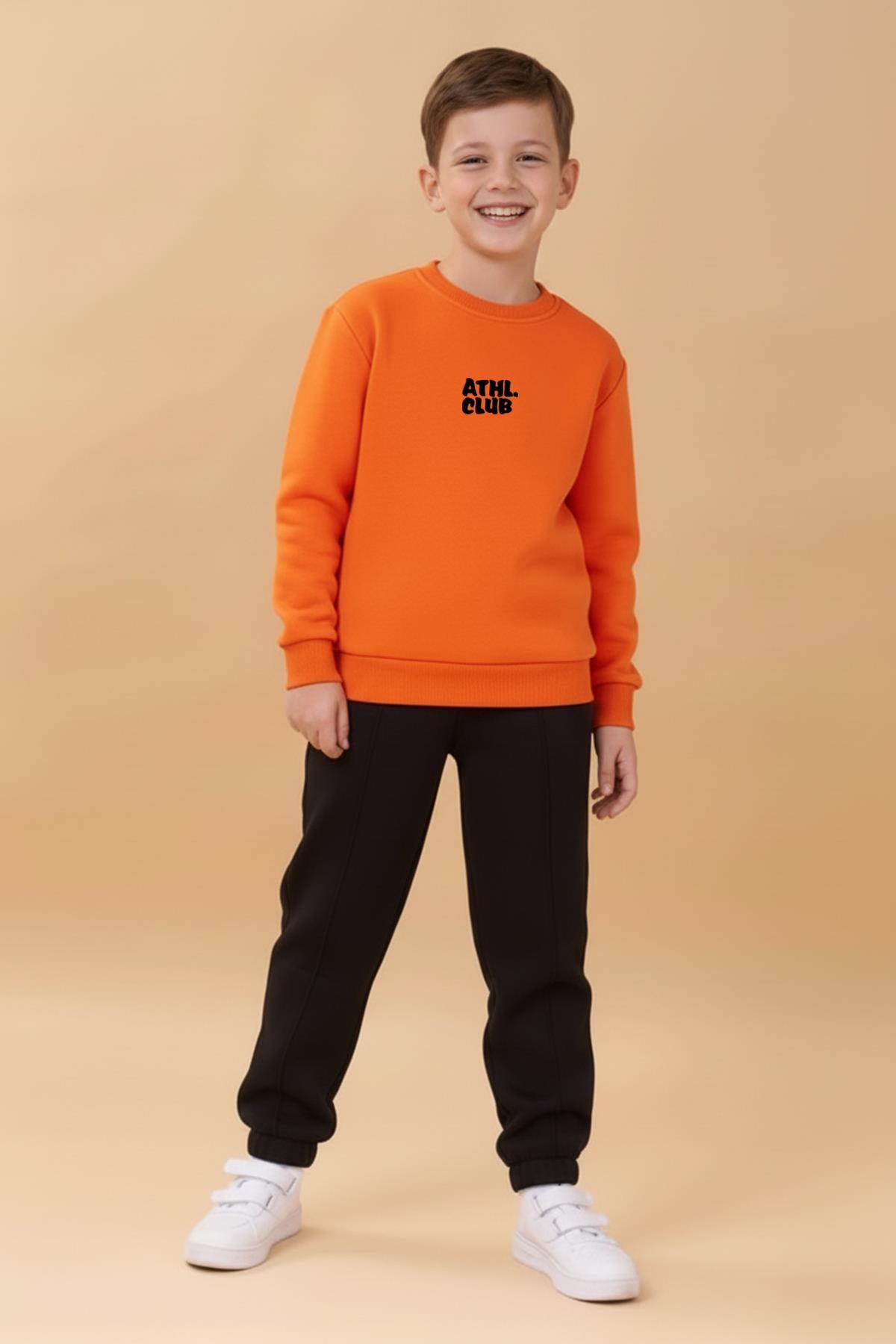 Erkek Çocuk Bisiklet Yaka Nakışlı Kışlık Takım - Turuncu