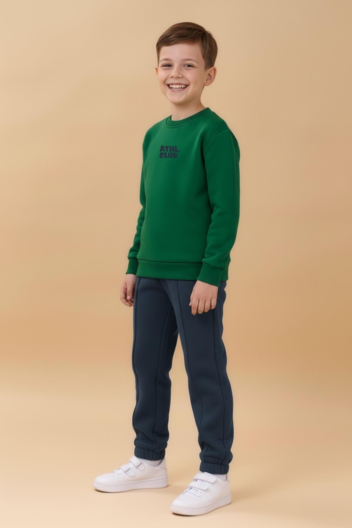 Erkek Çocuk Bisiklet Yaka Nakışlı Kışlık Takım - Yeşil