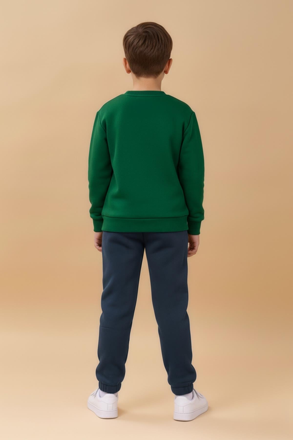 Erkek Çocuk Bisiklet Yaka Nakışlı Kışlık Takım - Yeşil