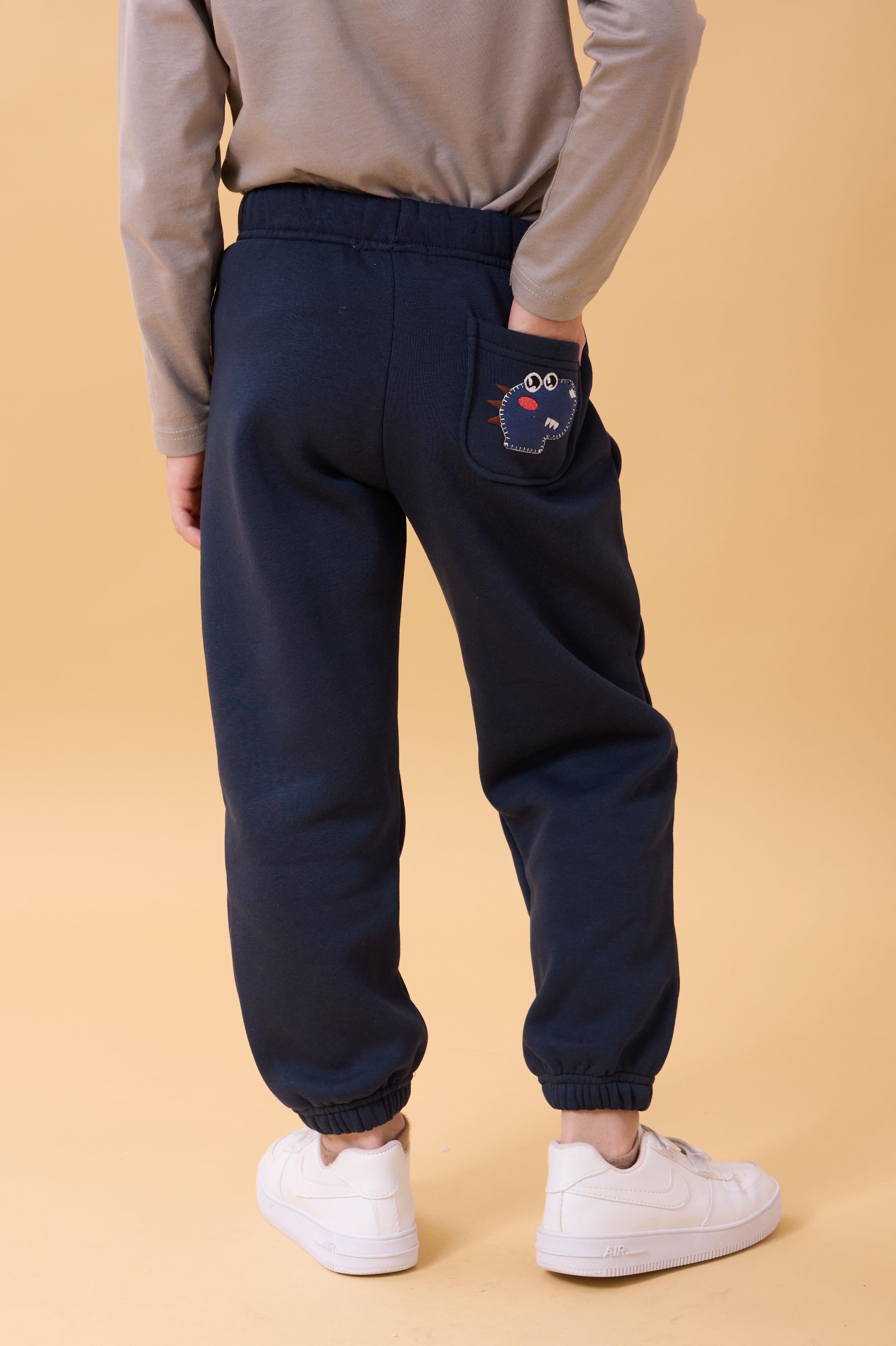 Erkek Çocuk Cep Nakışlı Aslan ve Dinazor 2'li Eşofman Altı Haki-Lacivert