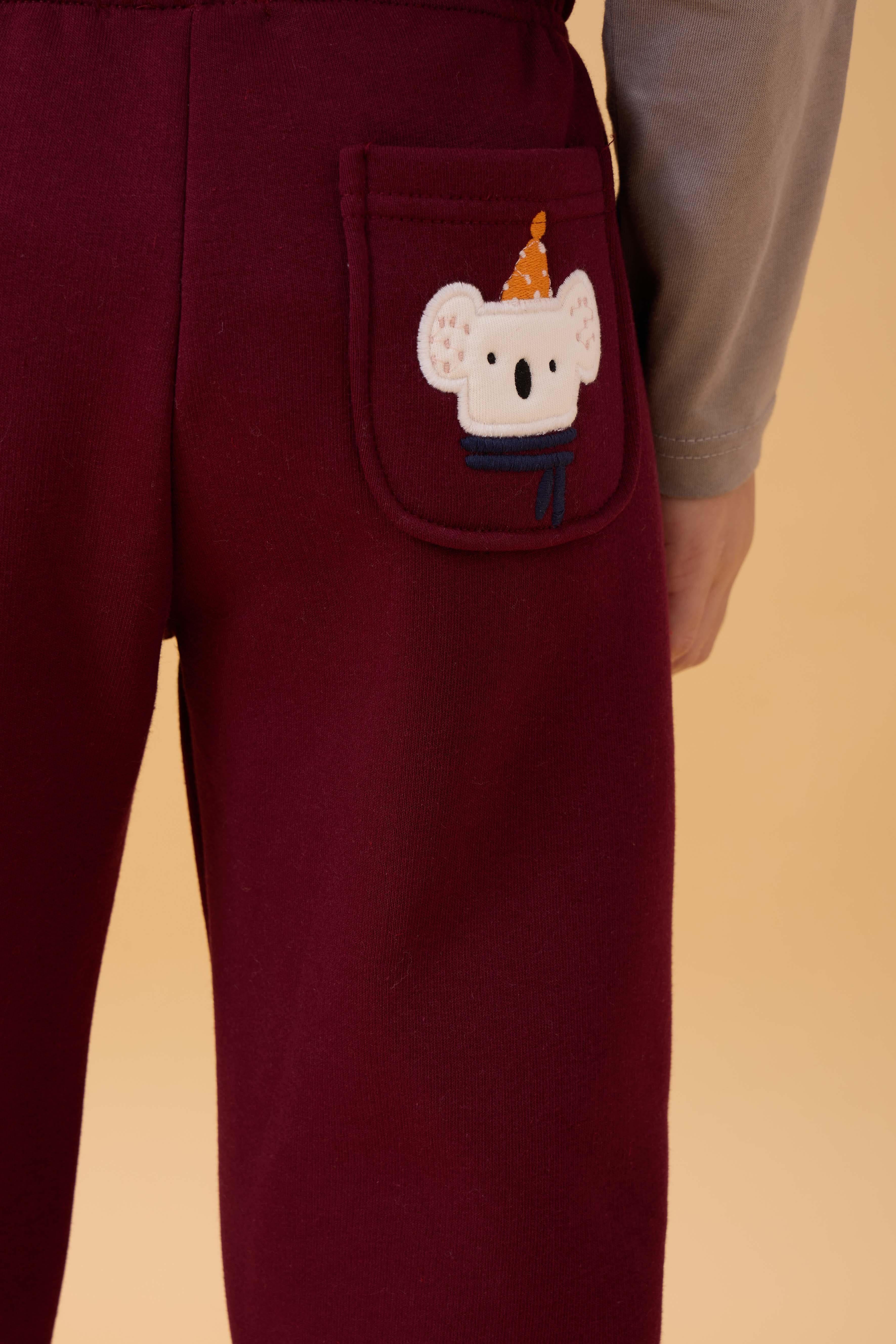 Erkek Çocuk Cep Nakışlı Sevimli Hayvanlar 2'li Eşofman Altı