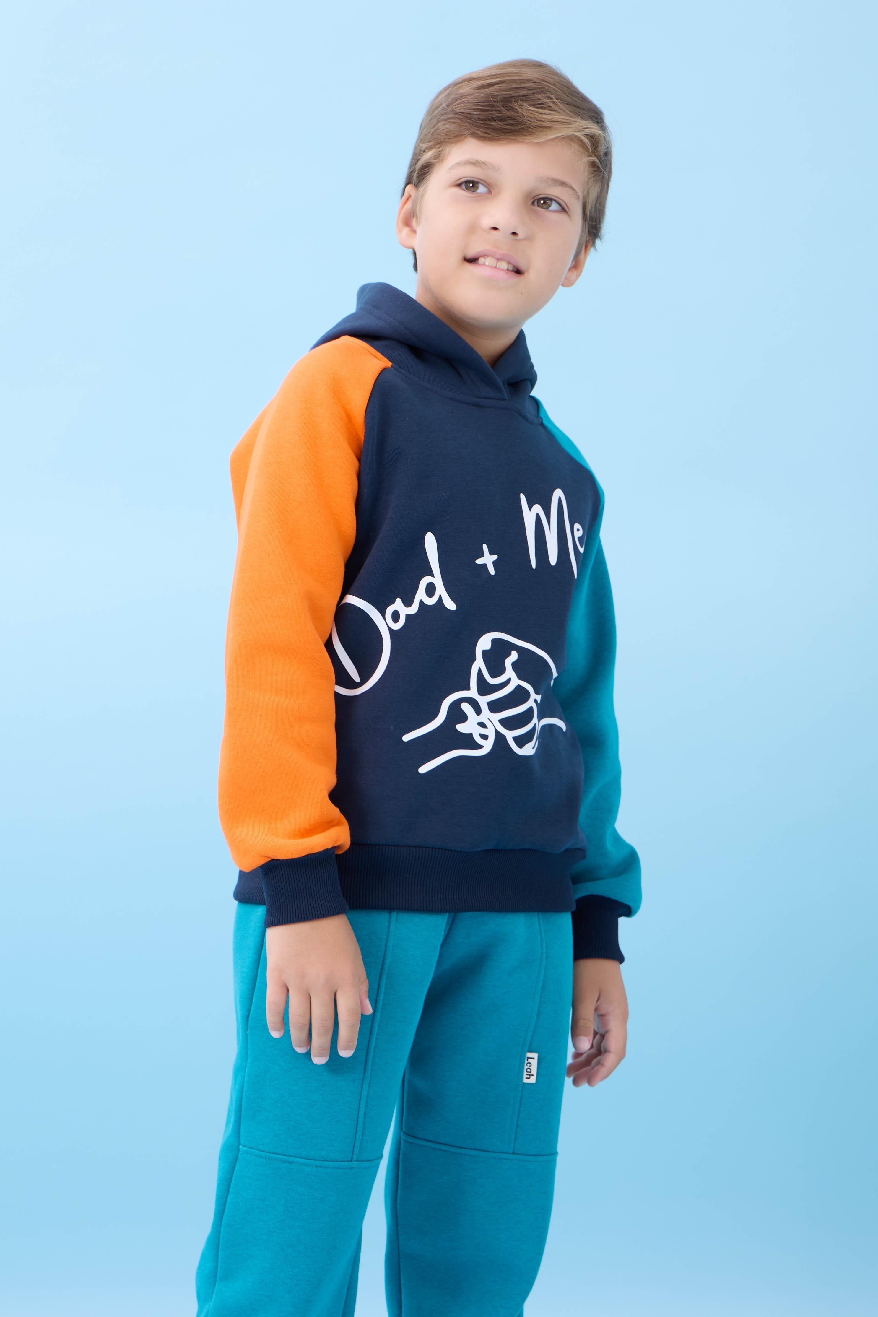 Erkek Çocuk Dad+Me Baskılı Kışlık Kapüşonlu İçi Polarlı Sweatshirt