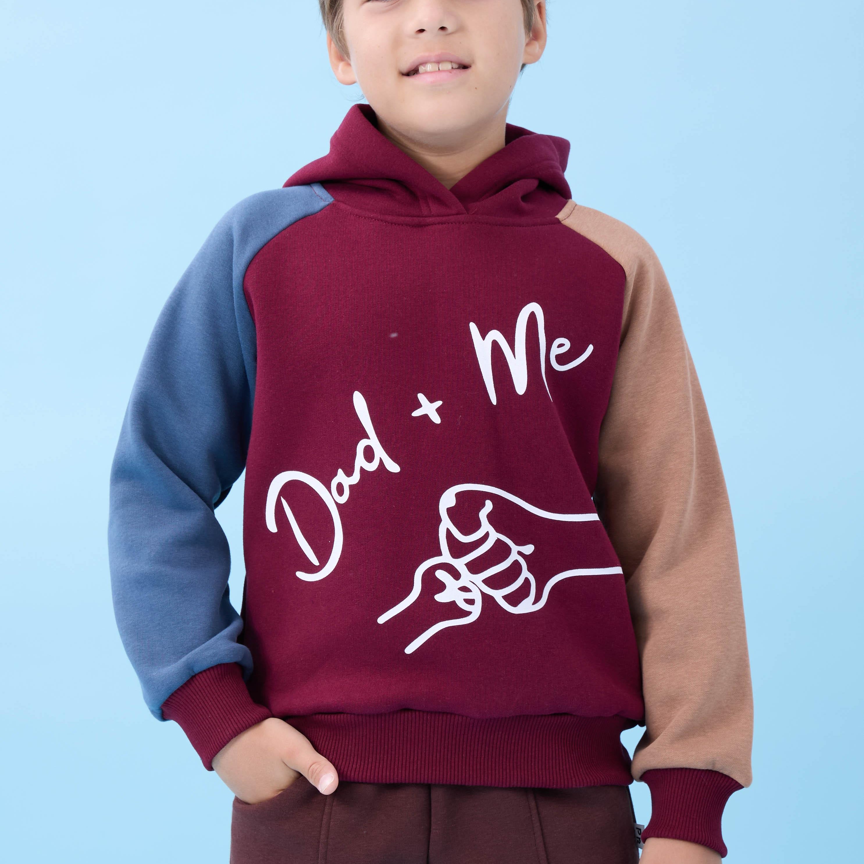Erkek Çocuk Dad+Me Baskılı Kışlık Kapüşonlu İçi Polarlı Sweatshirt