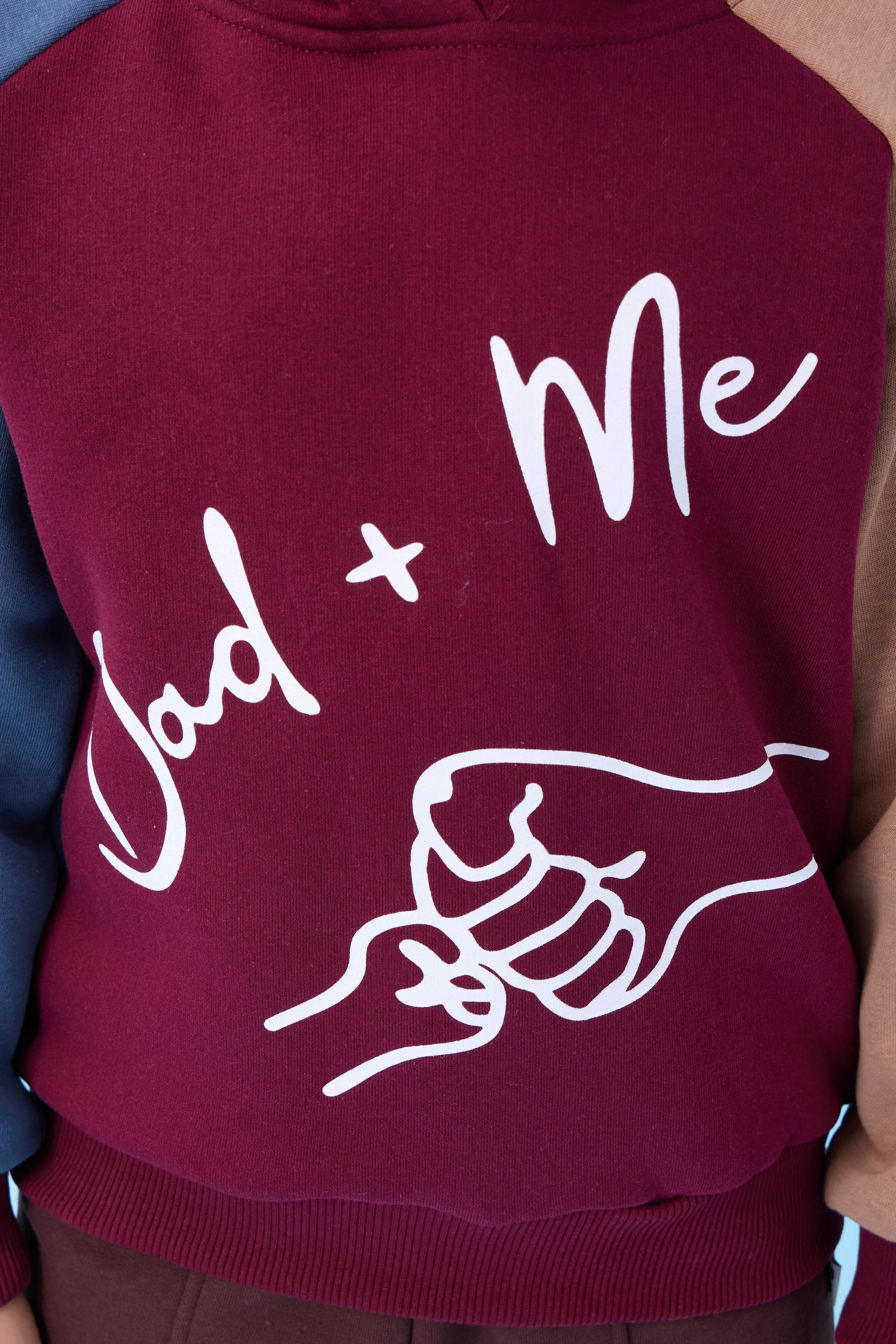 Erkek Çocuk Dad+Me Baskılı Kışlık Kapüşonlu İçi Polarlı Sweatshirt – Bordo