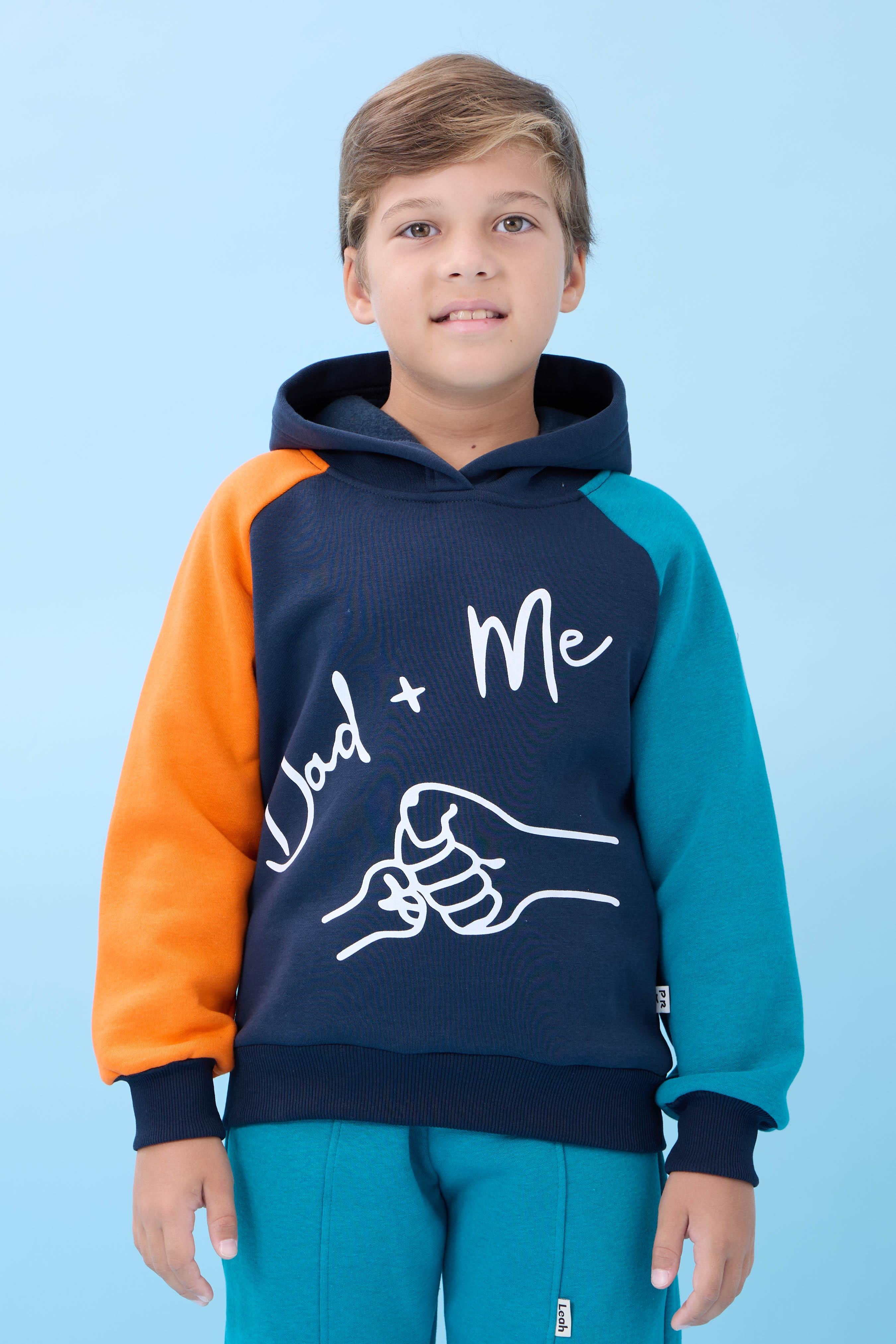 Erkek Çocuk Dad+Me Baskılı Kışlık Kapüşonlu İçi Polarlı Sweatshirt – Lacivert