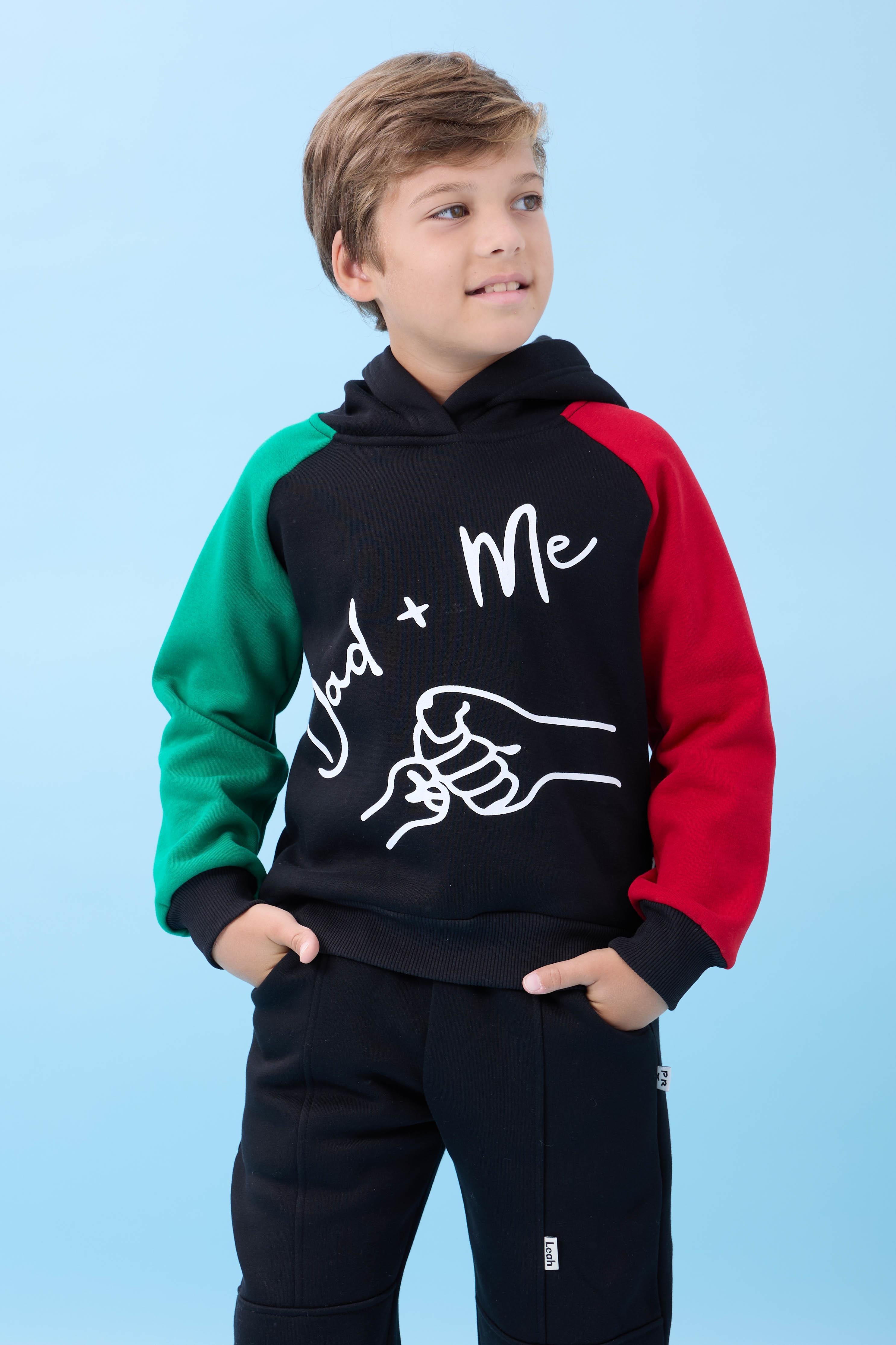 Erkek Çocuk Dad+Me Baskılı Kışlık Kapüşonlu İçi Polarlı Sweatshirt – Siyah