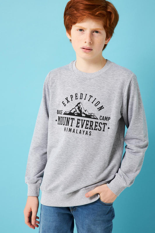 Expedition Baskılı Erkek Çocuk Sweatshirt Gri Melanj