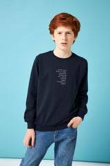 Football Baskı Detaylı Erkek Çocuk Sweatshirt Lacivert