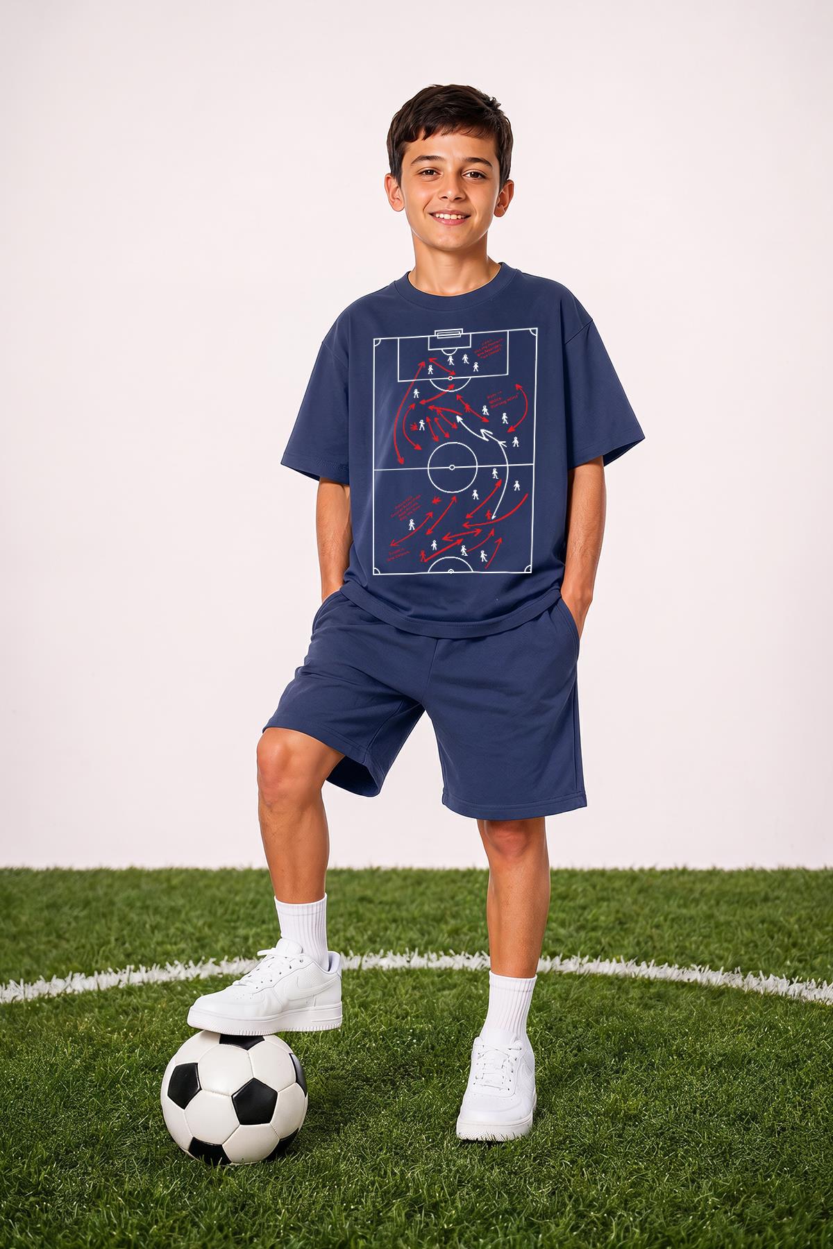 Erkek Çocuk Futbol Taktik Baskılı Şortlu Takım