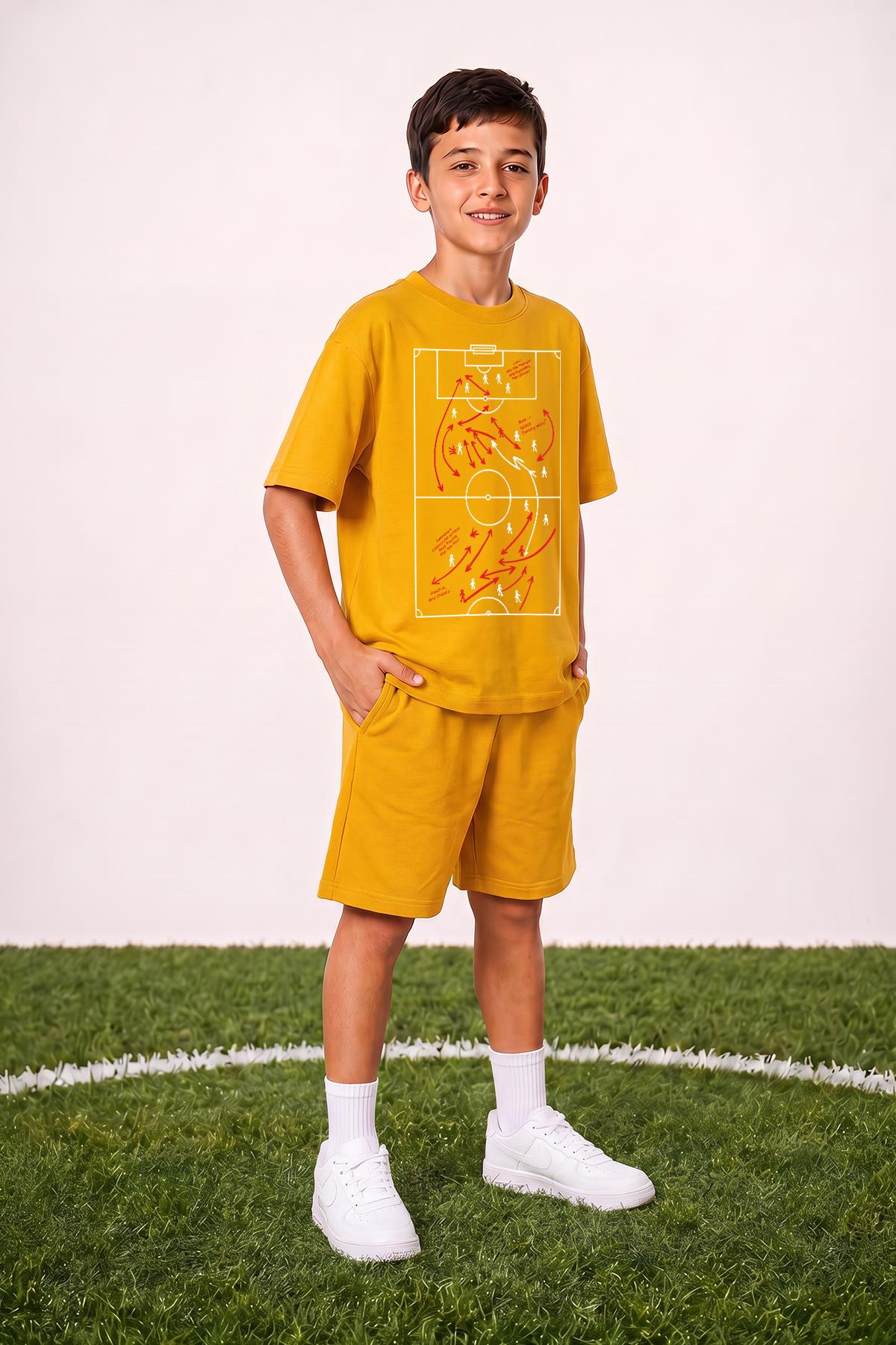 Erkek Çocuk Futbol Taktik Baskılı Şortlu Takım